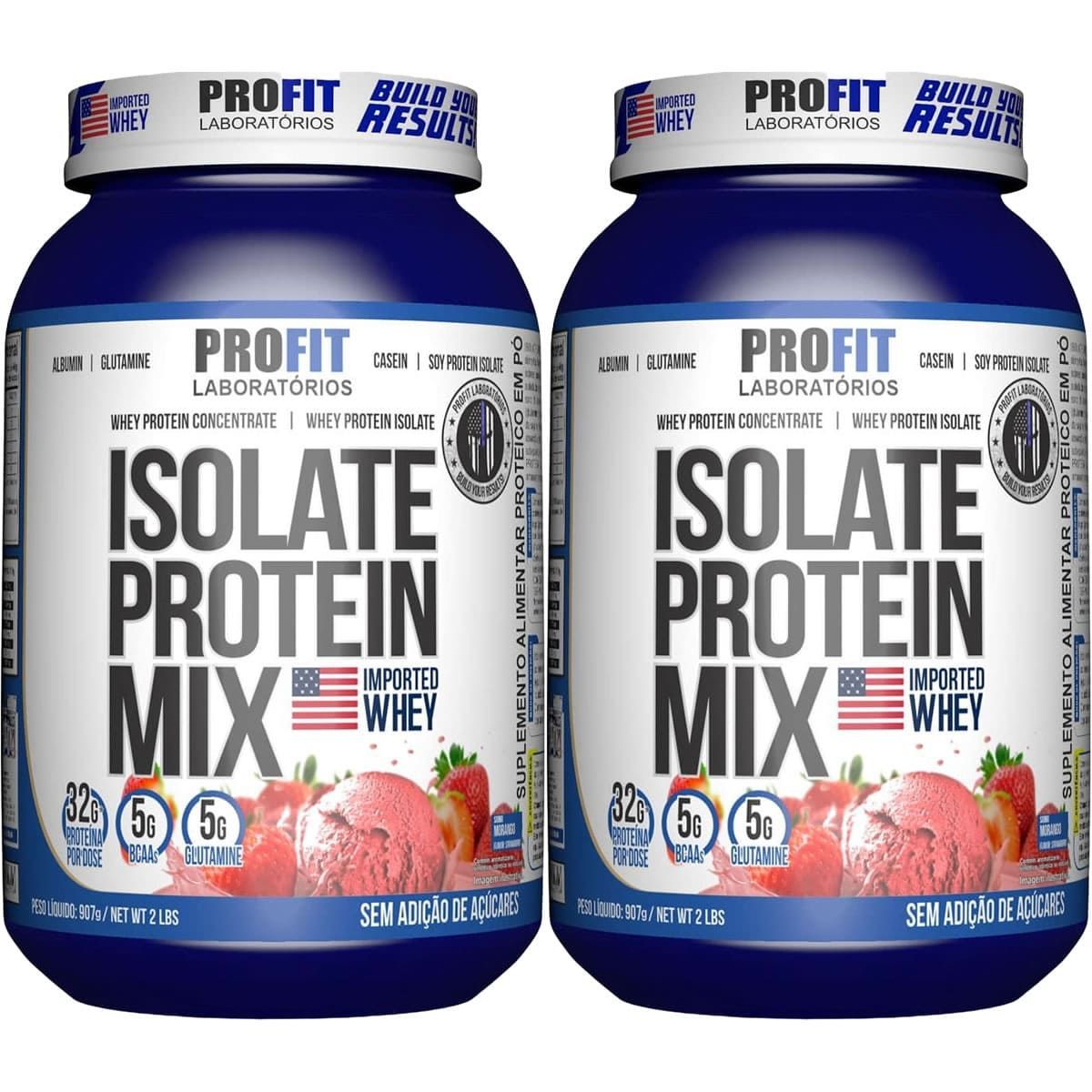 Kit 2X Isolate Protein Mix -  907g Morango - Profit