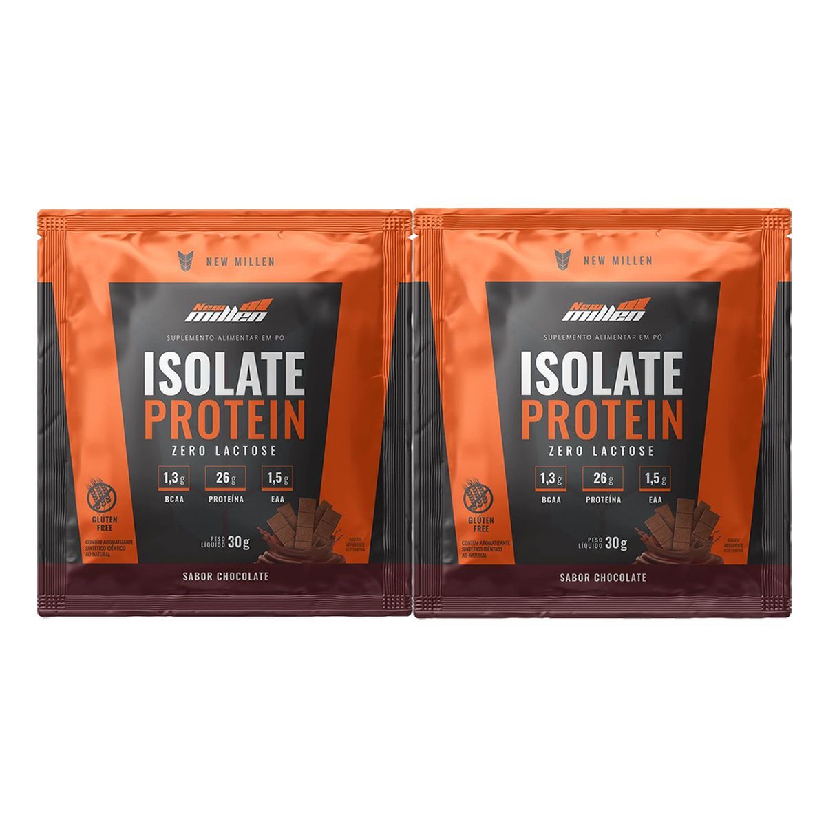 Kit 2X Isolate Protein Zero Lactose - 1 Sach� de 30g Chocolate - New Millen