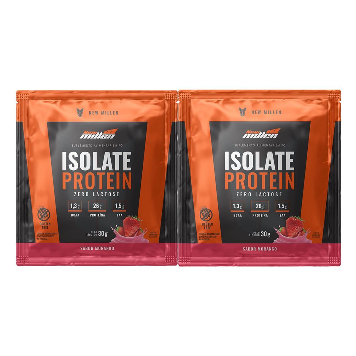 Kit 2X Isolate Protein Zero Lactose - 1 Sach� de 30g Morango - New Millen