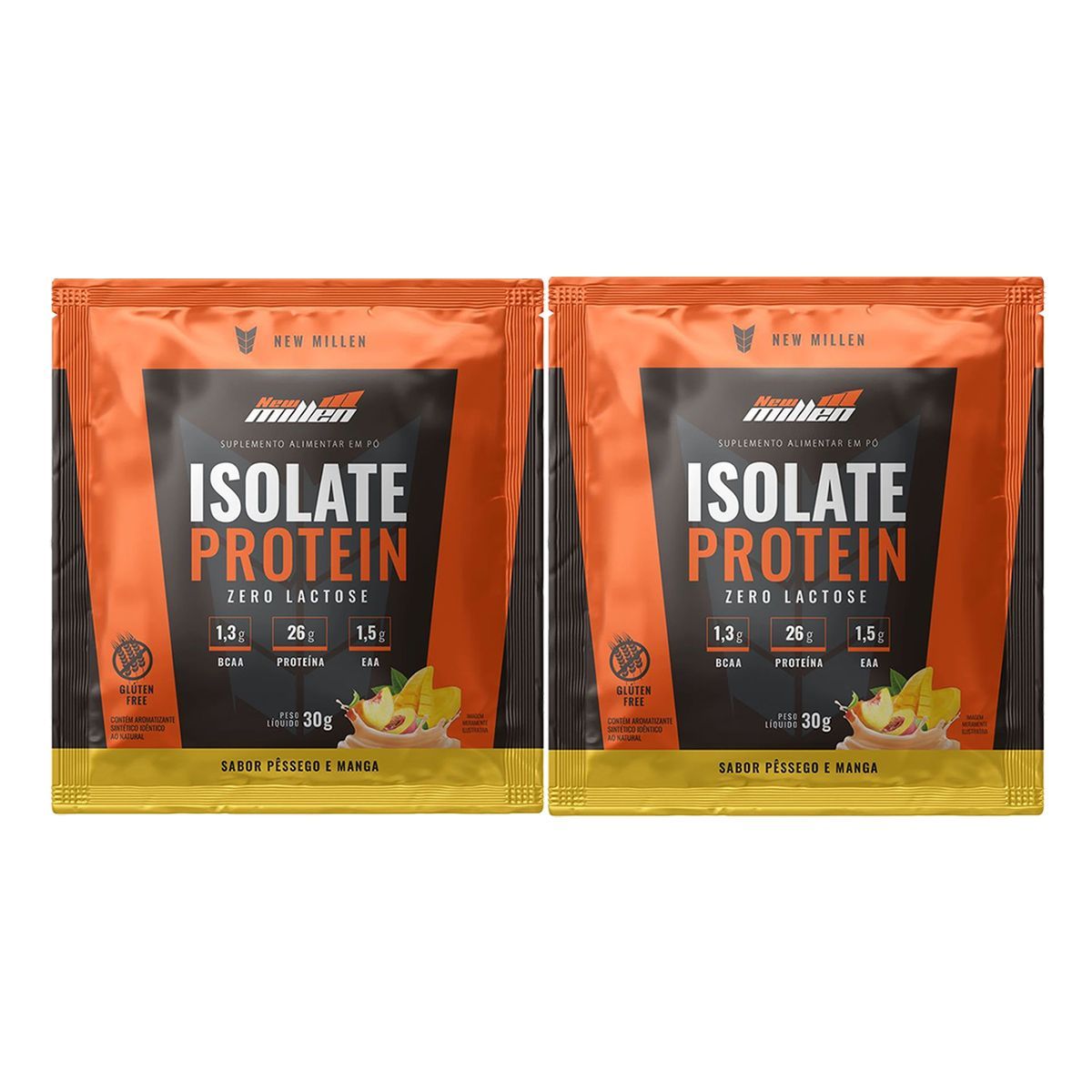Kit 2X Isolate Protein Zero Lactose - 1 Sach� de 30g P�ssego e Manga - New Millen