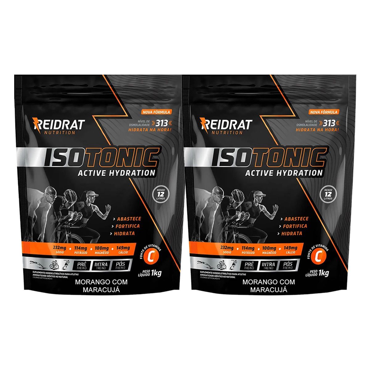 Kit 2X Isotonic Active Hydration - 1000g Refil Morango com Maracuj� - Reidrat