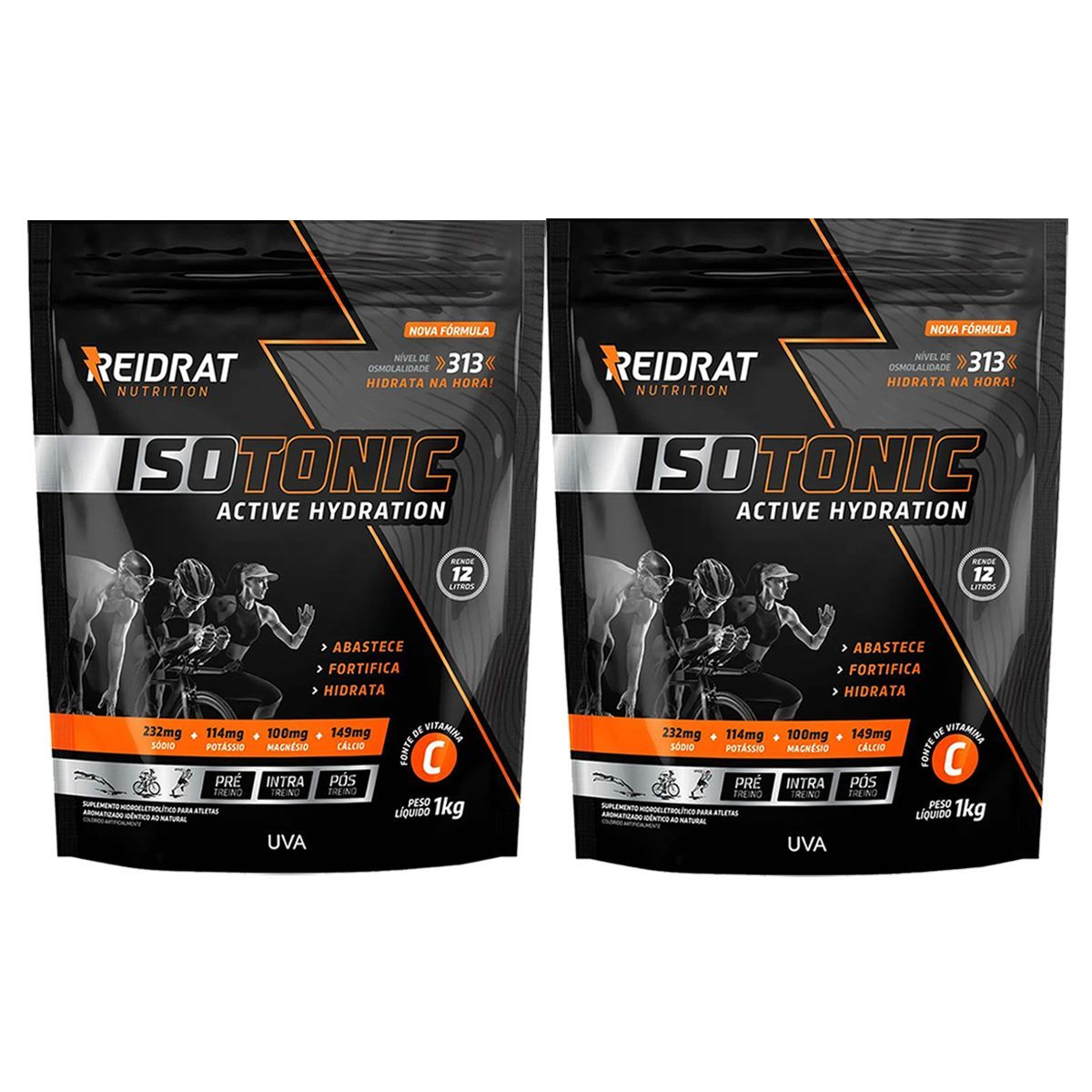 Kit 2X Isotonic Active Hydration - 1000g Refil Uva - Reidrat