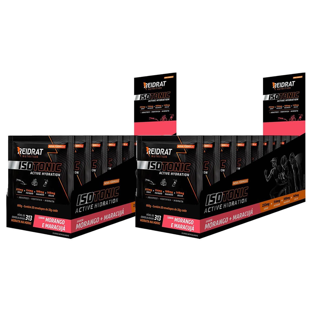 Kit 2X Isotonic Active Hydration - 20 Sach�s de 33g Morango e Maracuj� - Reidrat
