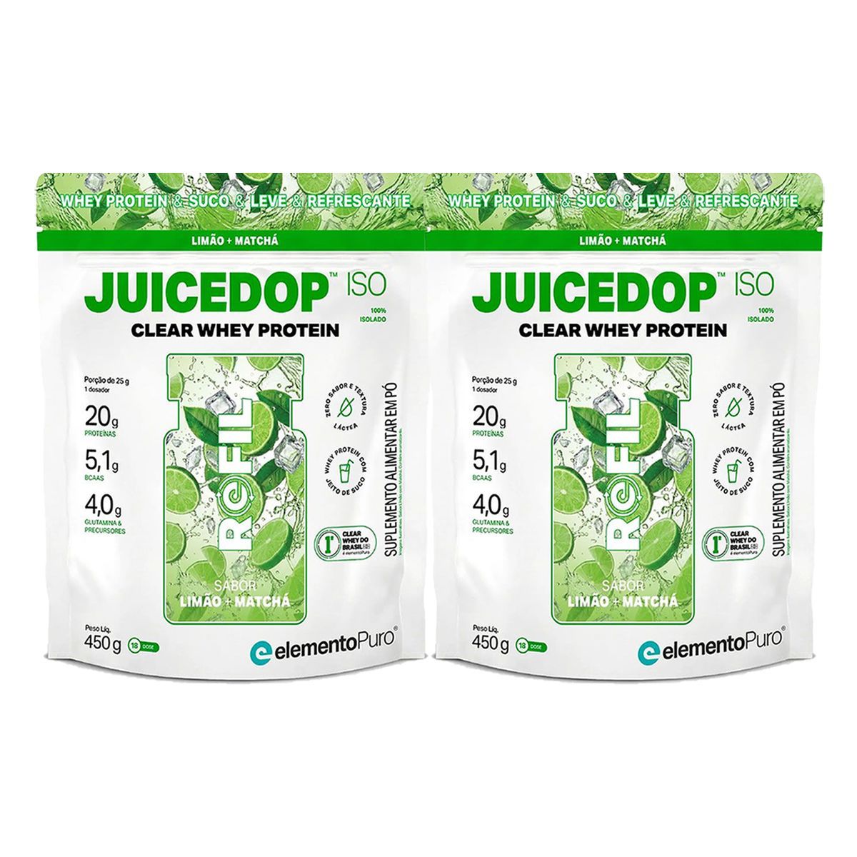 Kit 2X JuiceDop X - Refil 450g Lim�o Com Matcha - ElementoPuro