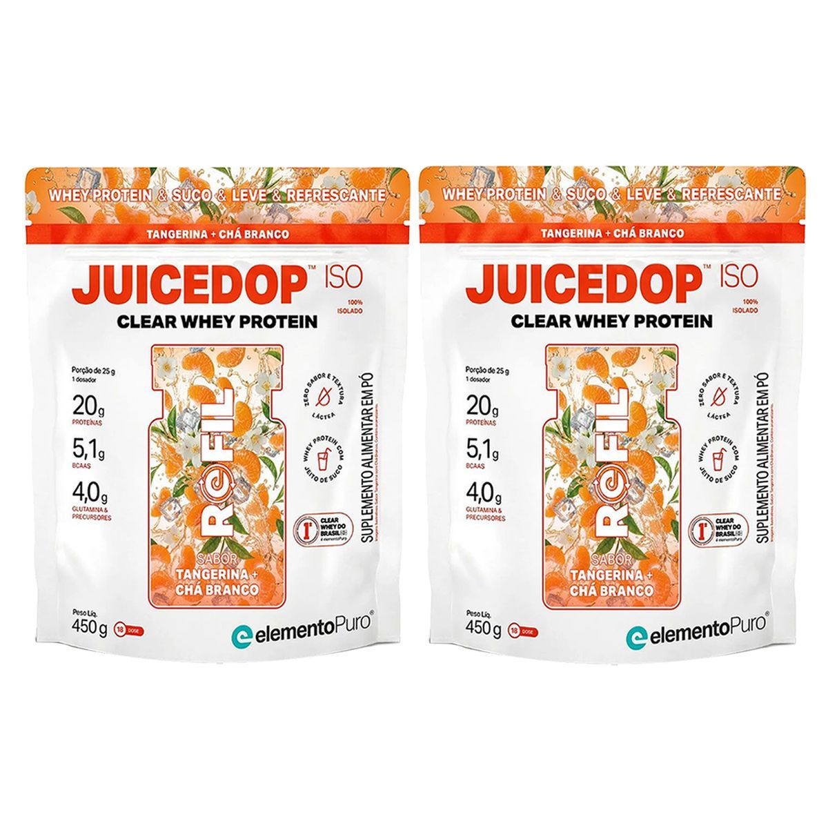 Kit 2X JuiceDop X - Refil 450g Tangerina Com Ch� Branco - ElementoPuro