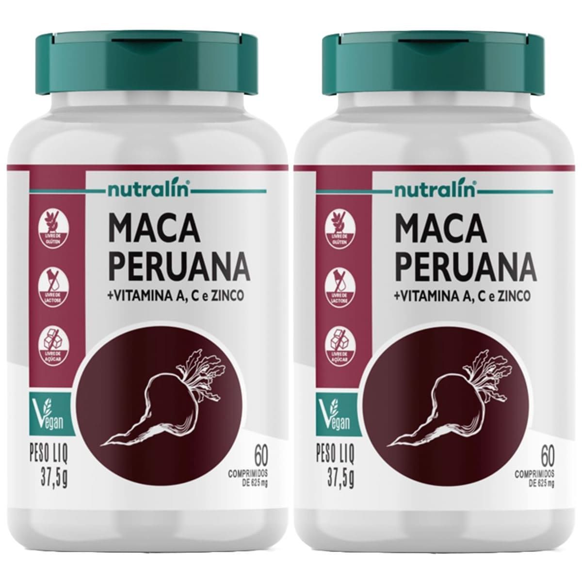 Kit 2X Maca Peruana com Vitamina A, C e Zinco - 60 Comprimidos - Nutralin