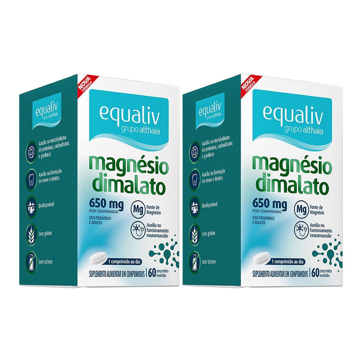Kit 2X Magn�sio Dimalato - 60 Comprimidos - Equaliv