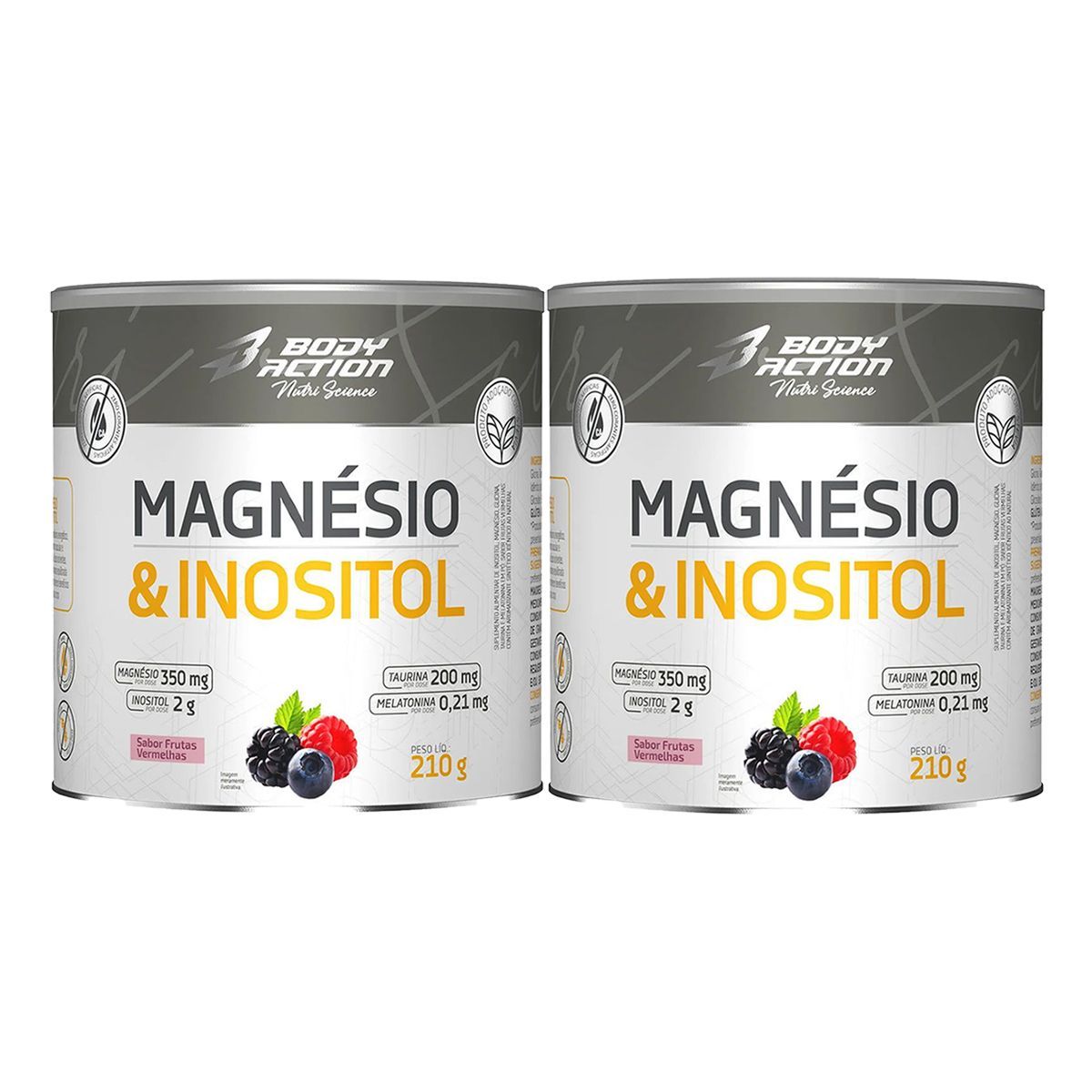 Kit 2X Magnesio & Inositol - 210g Frutas Vermelhas - Body Action