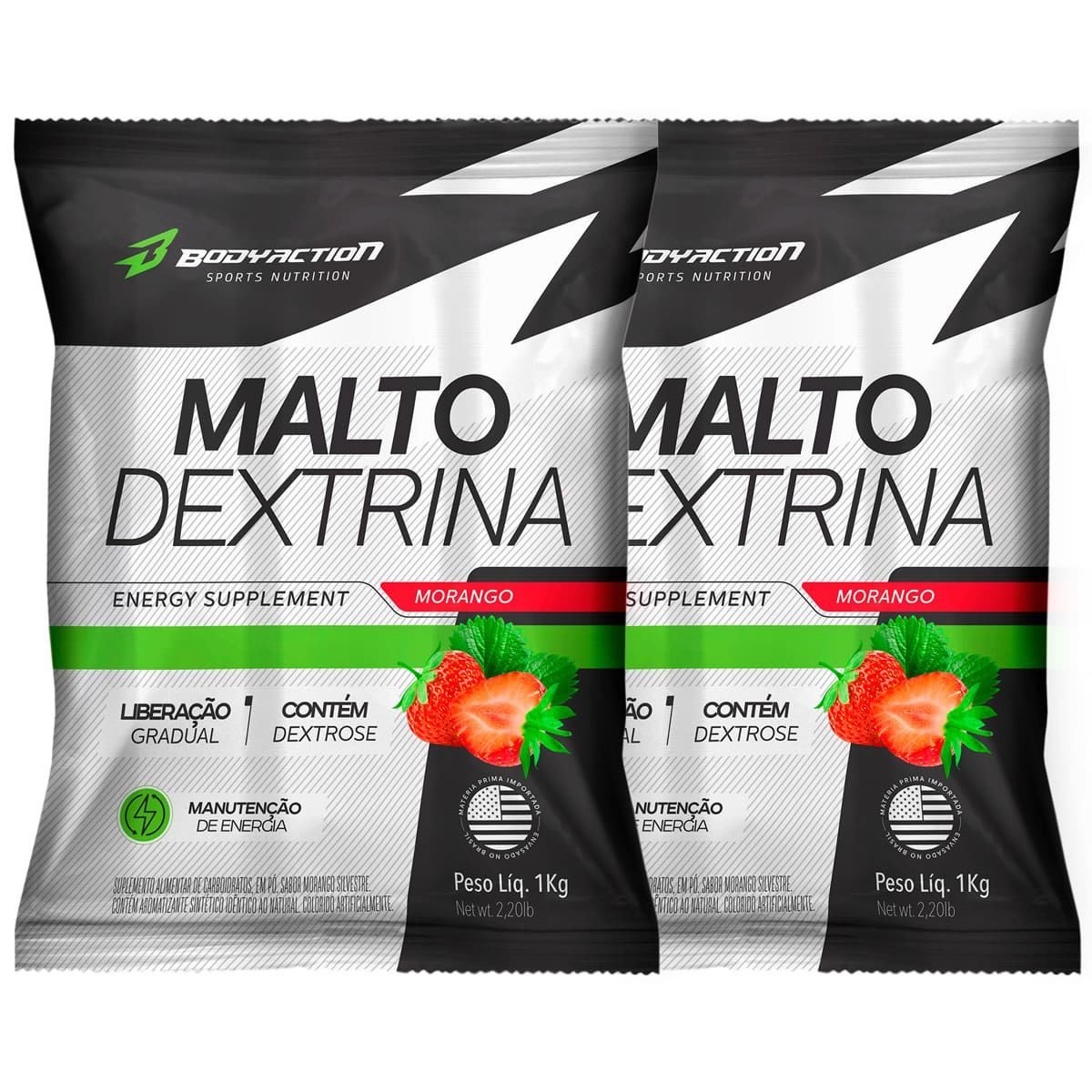 Kit 2X Malto Dextrin - 1000g Refil Morango Silvestre - BodyAction
