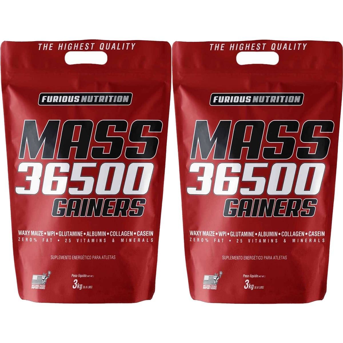 Kit 2X Mass 36500 Gainers - 3000g Chocolate - Furious Nutrition