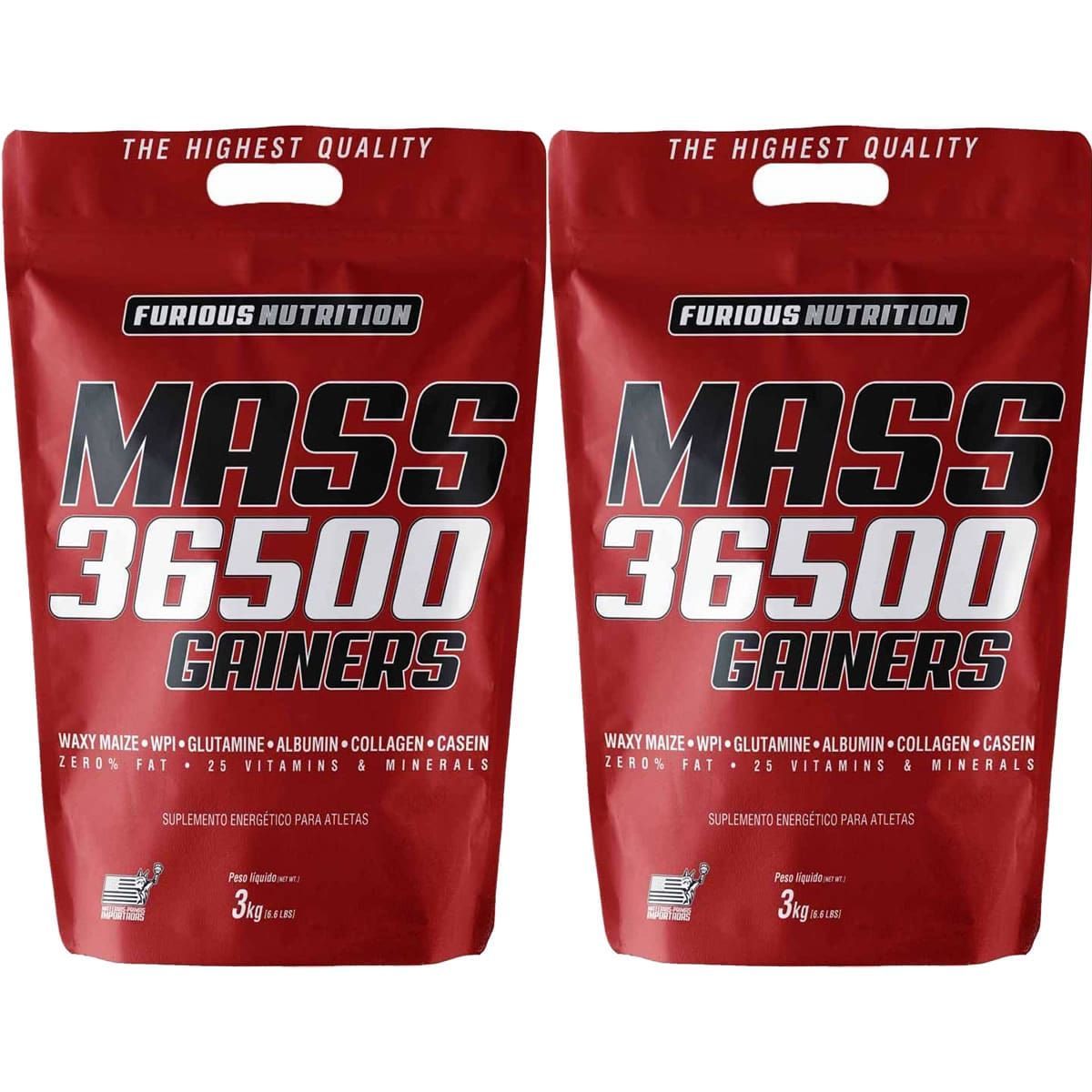Kit 2X Mass 36500 Gainers - 3000g Sorvete de Baunilha - Furious Nutrition