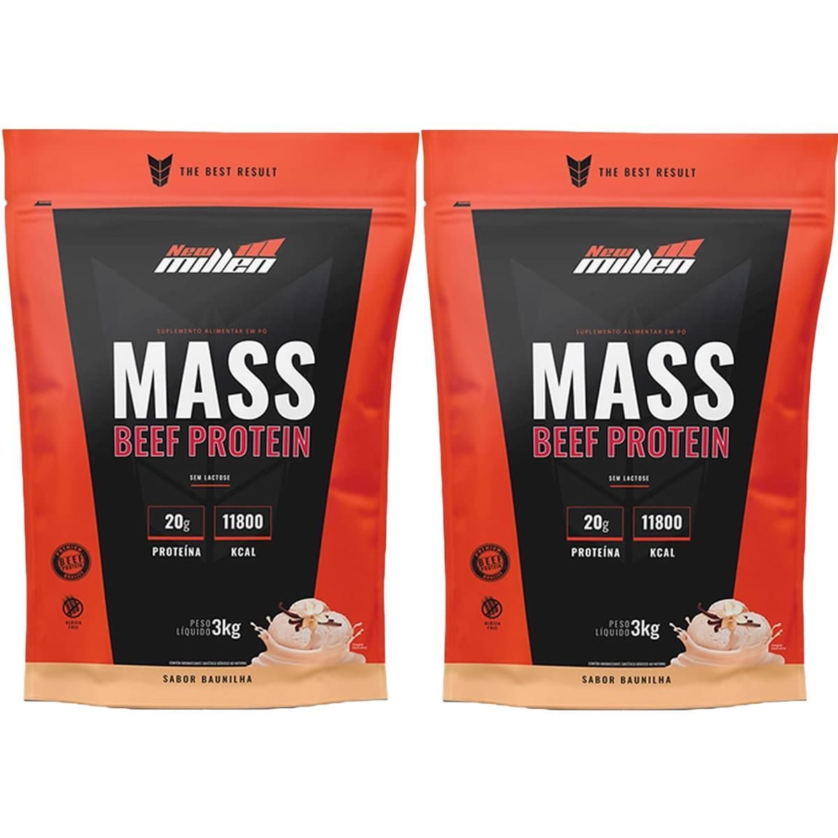Kit 2X Mass Beef Protein - 3000g Refil Baunilha - New Millen