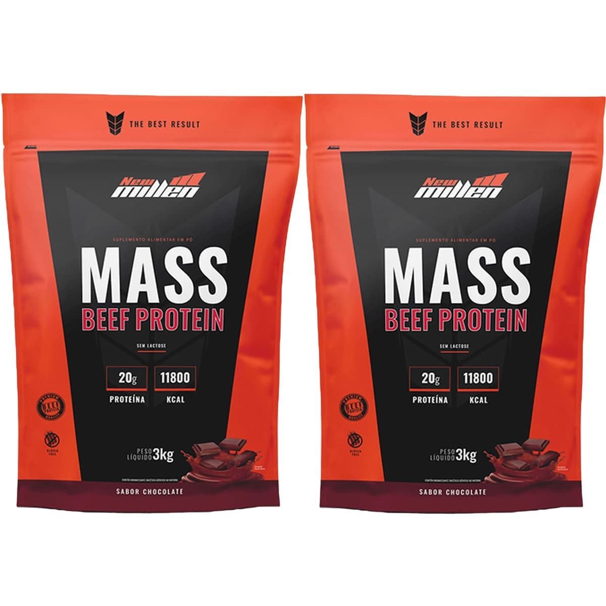 Kit 2X Mass Beef Protein - 3000g Refil Chocolate - New Millen