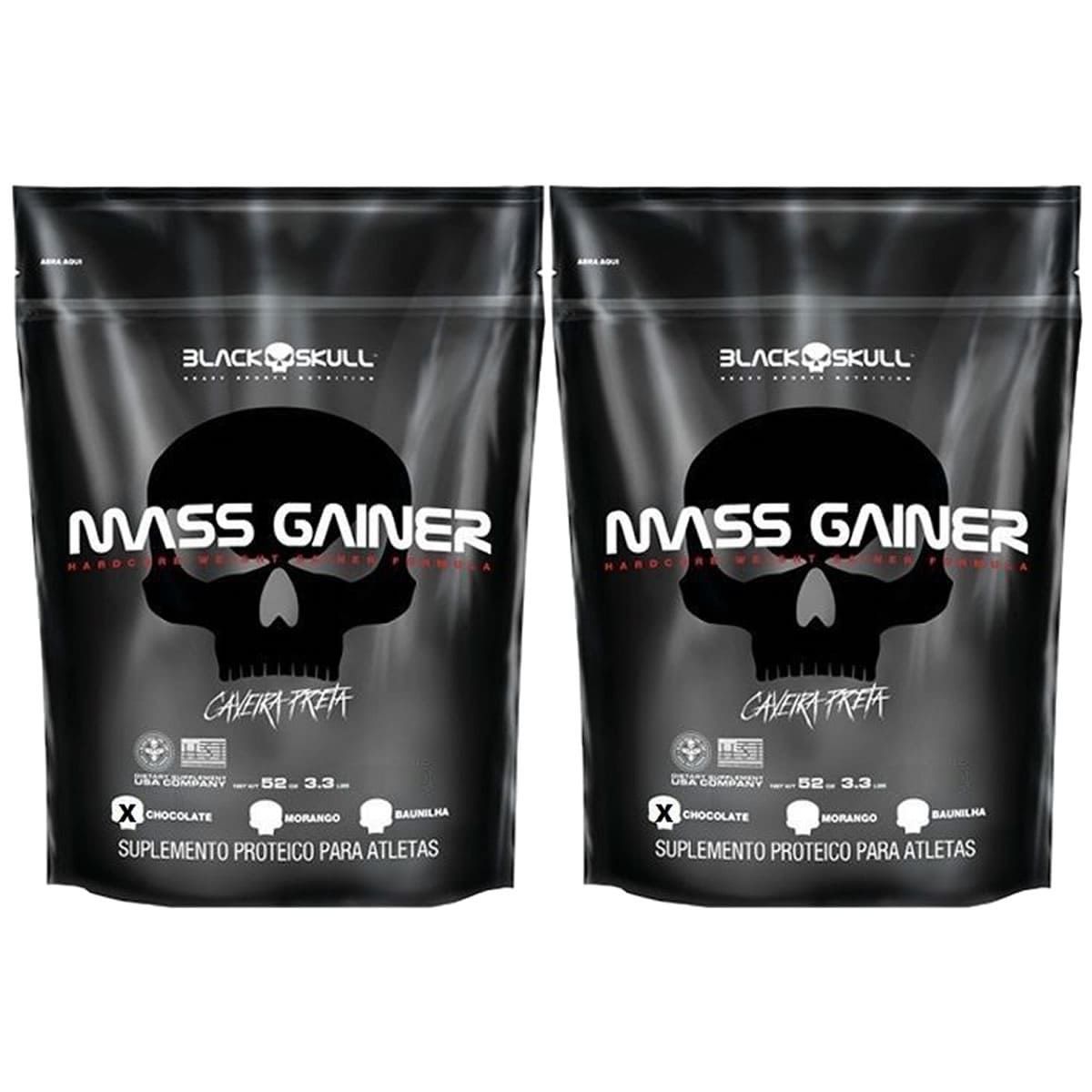 Kit 2X Mass Gainer - 3000g Refil Chocolate - Black Skull