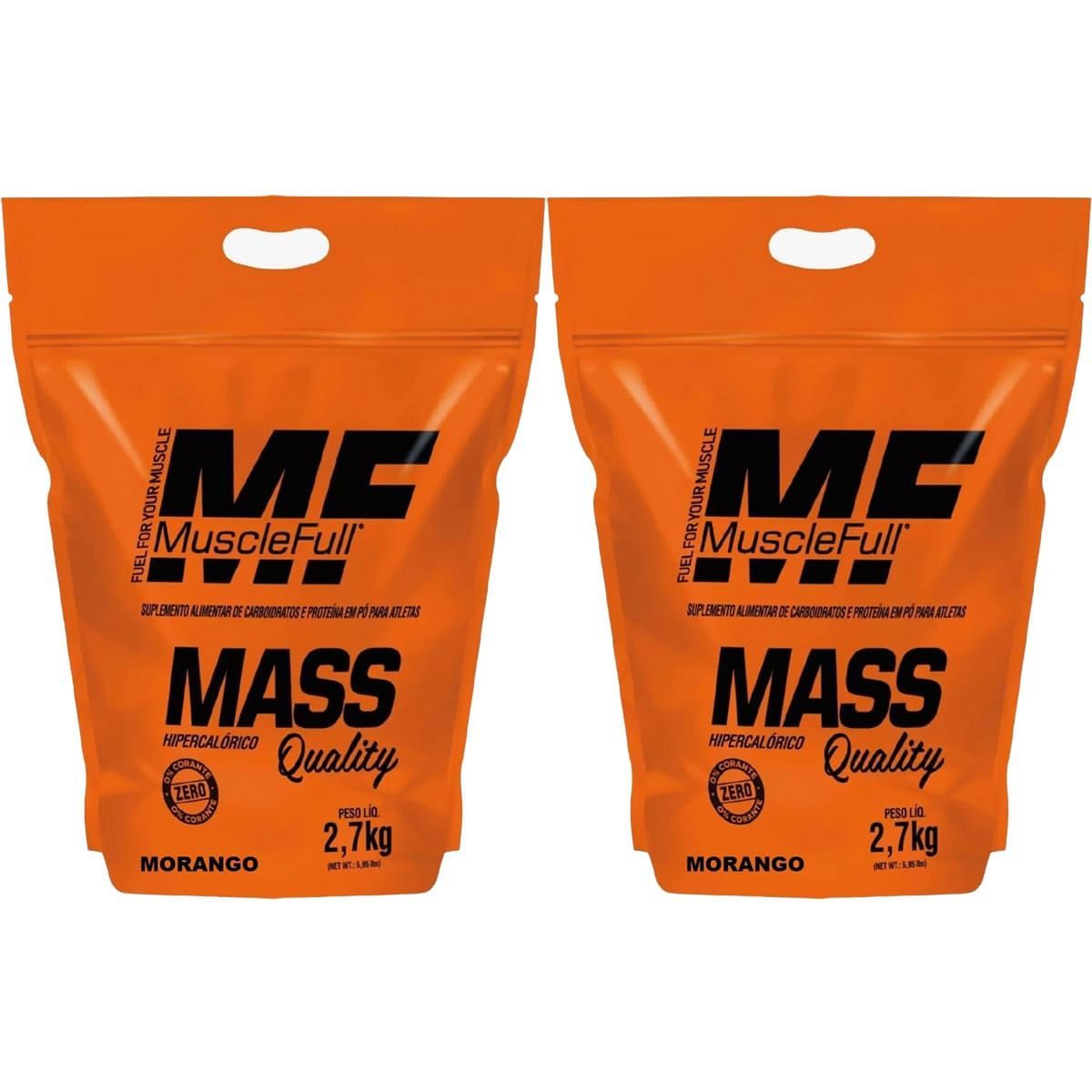 Kit 2X Mass Quality - 2700g Refil Morango - MuscleFull