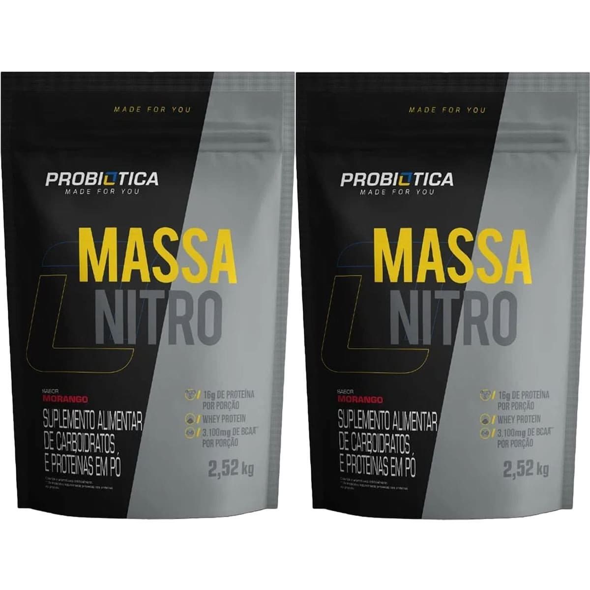 Kit 2X Massa Nitro - Refil 2.520g Morango  - Probi�tica