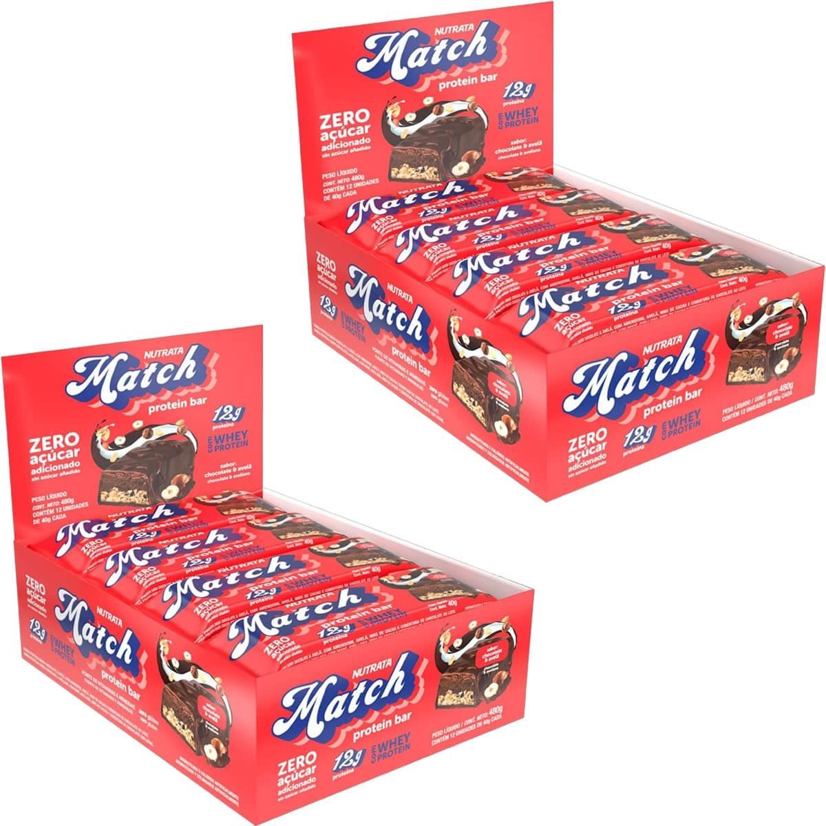 Kit 2X Match Protein Bar - 12 Unidades 40g Chocolate e Avel� - Nutrata