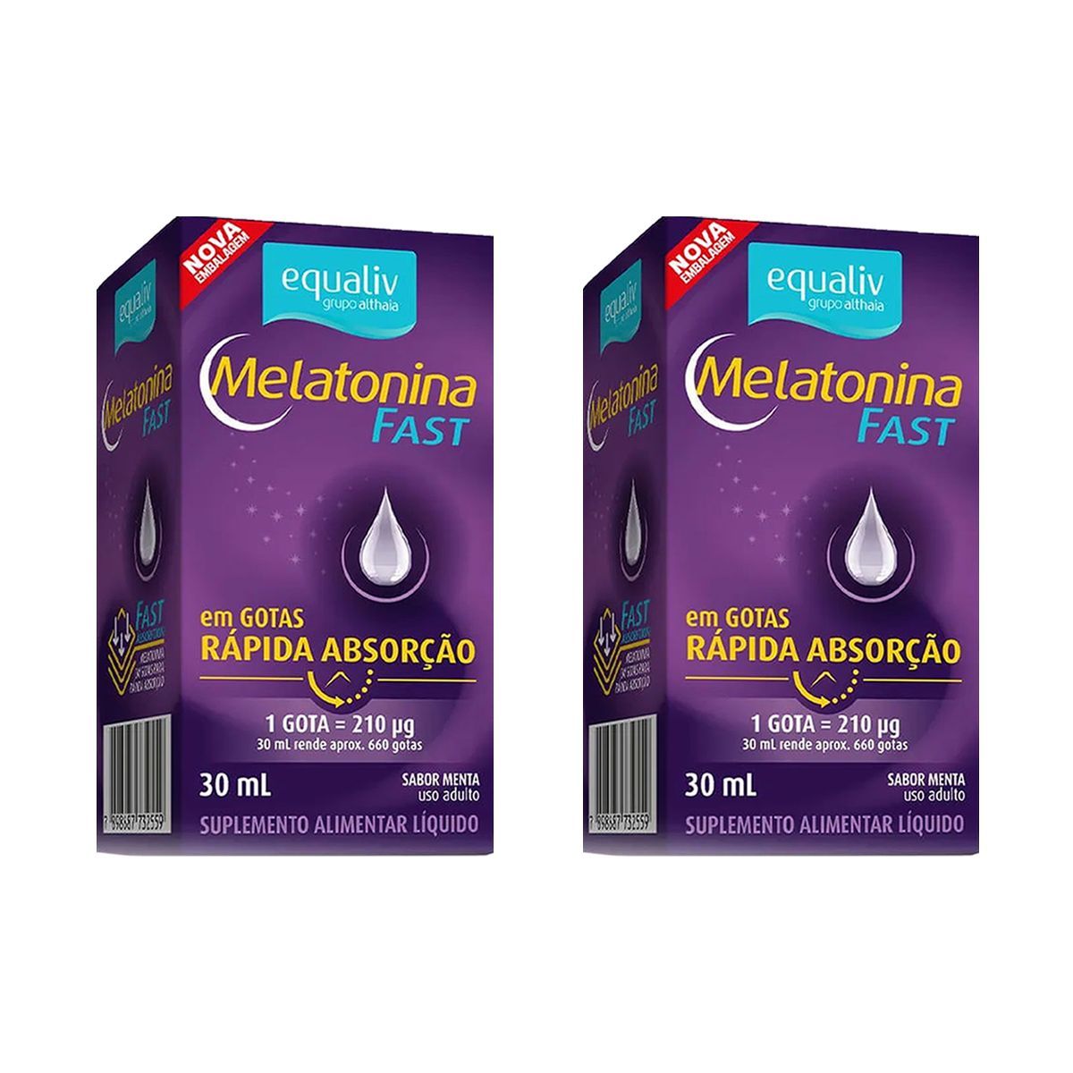 Kit 2X Melatonina Fast Gotas - 30ml Menta - Equaliv