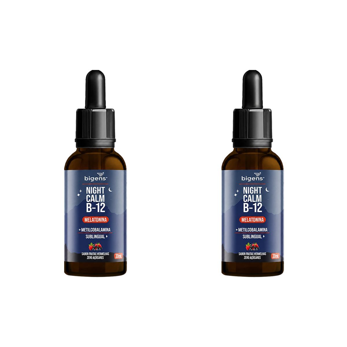 Kit 2X Melatonina Night Calm + B12 - 30ml Frutas Vermelhas - Bigens