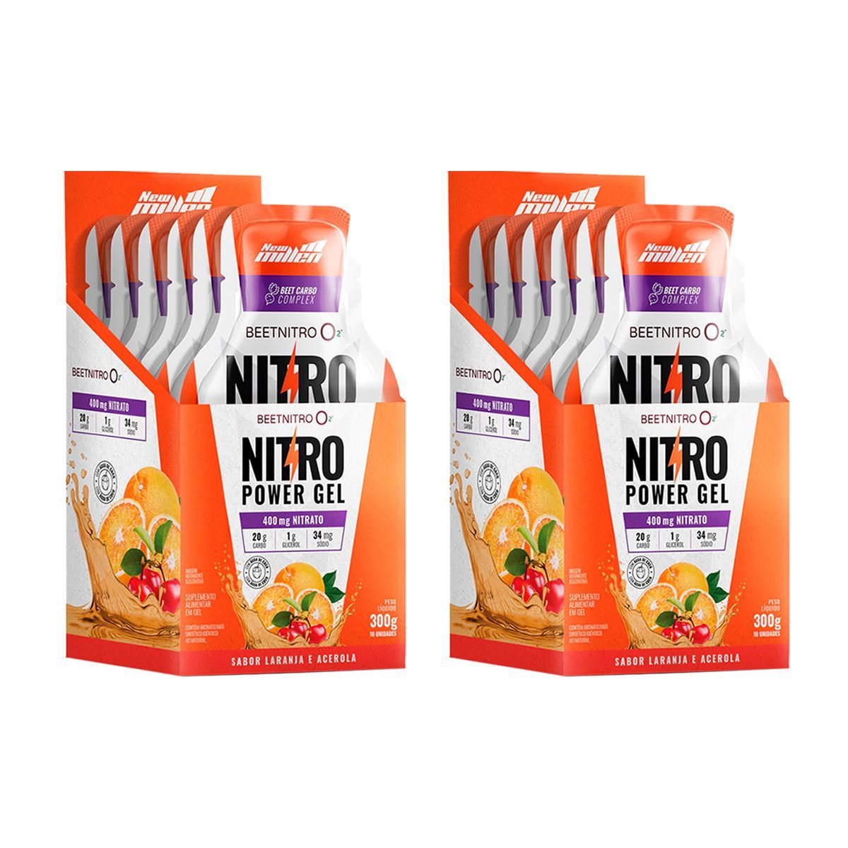 Kit 2X Nitro Power Gel  - 10 Sach�s Laranja com Acerola - New Millen