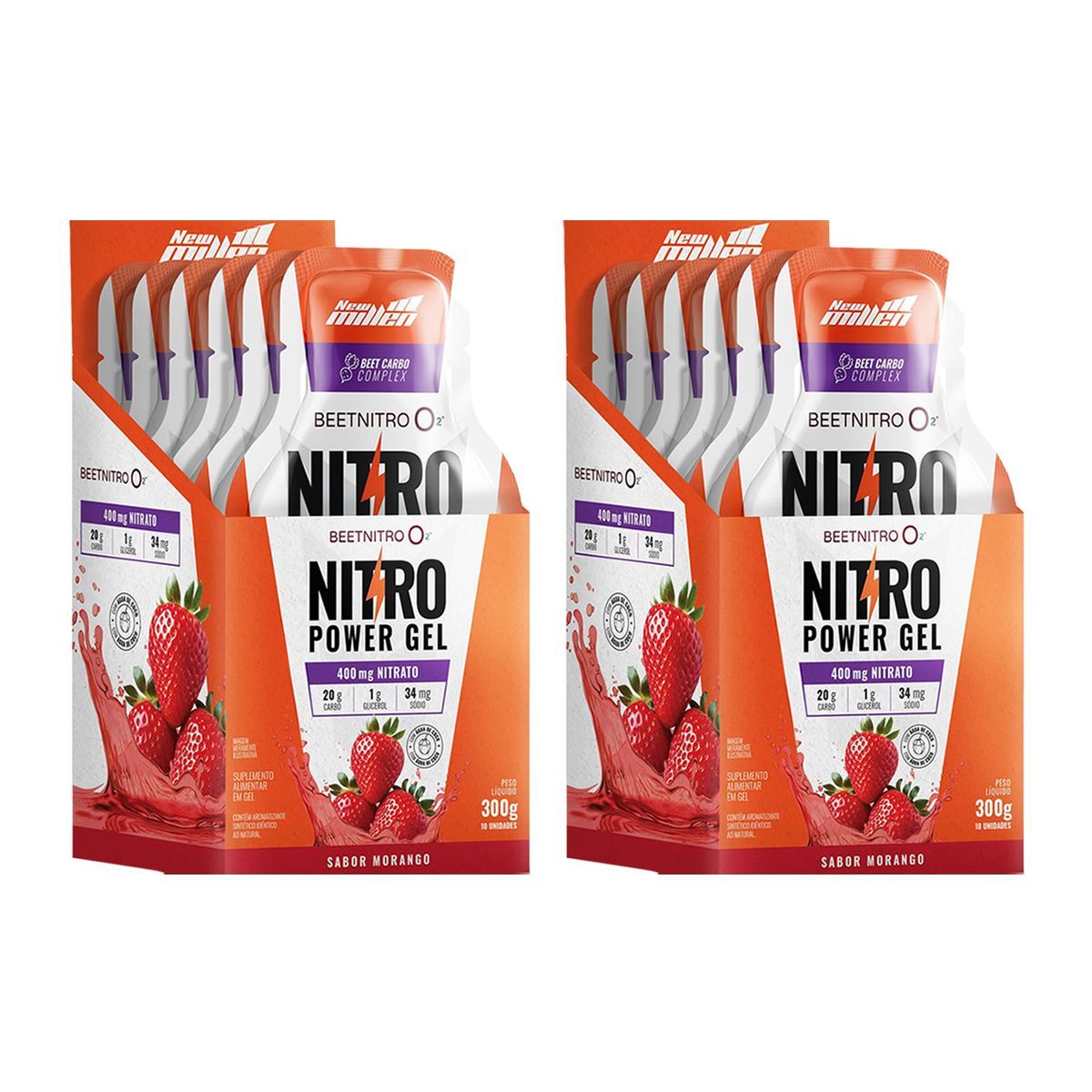 Kit 2X Nitro Power Gel  - 10 Sach�s Morango - New Millen