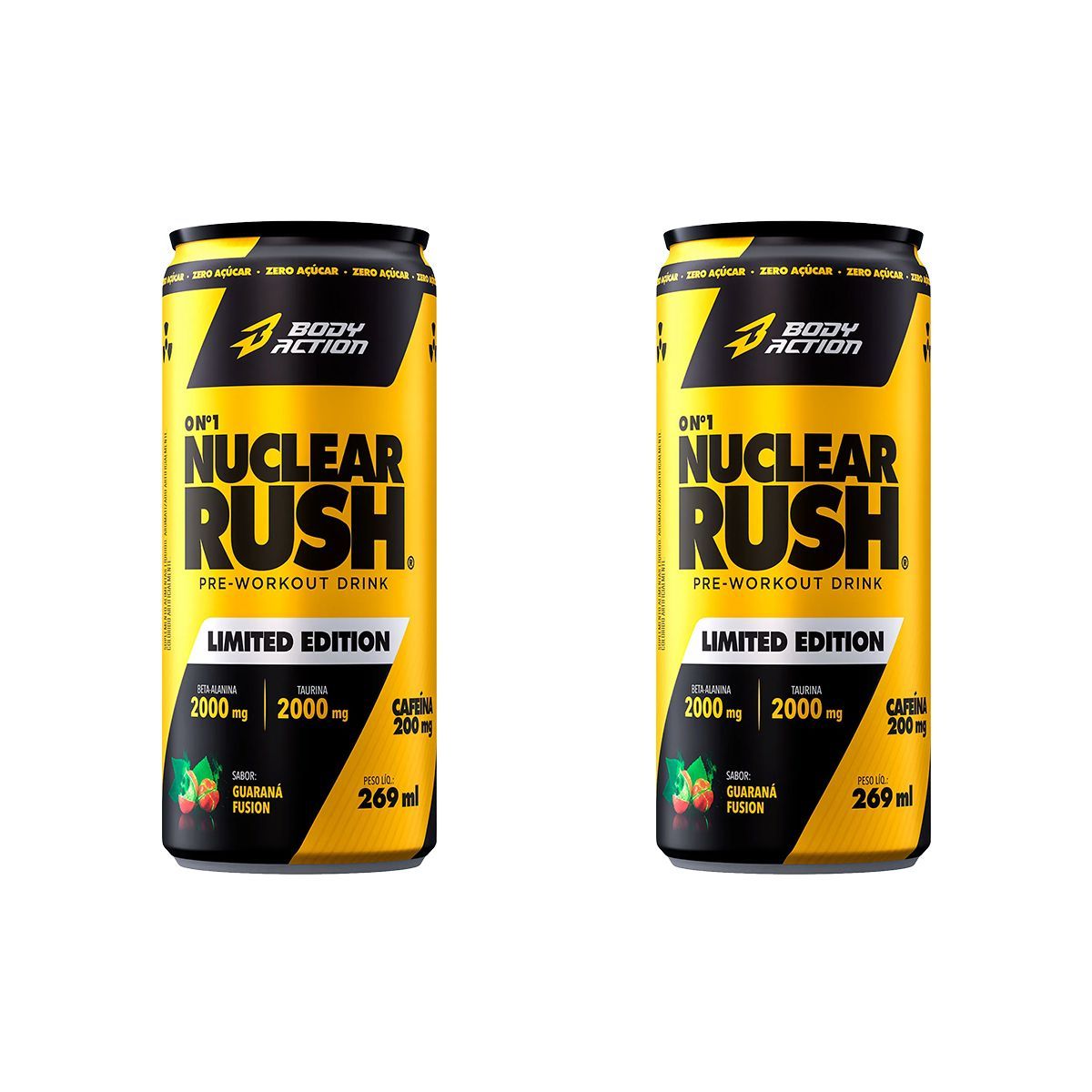 Kit 2X Nuclear Rush Pre Workout Drink - 269ml Guaran� Fusion - BodyAction