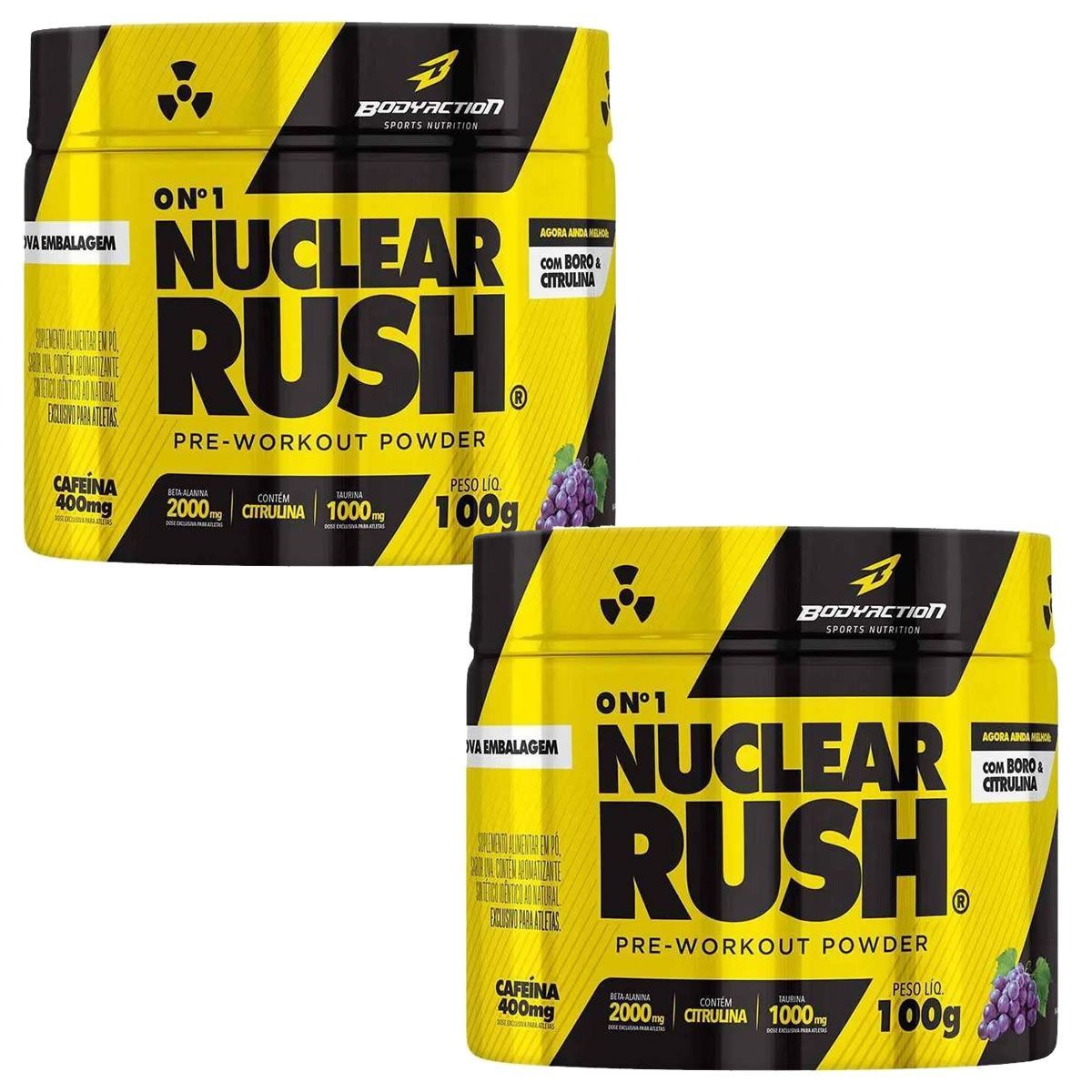 Kit 2X Nuclear Rush Pre Workout Powder - 100g Uva - BodyAction