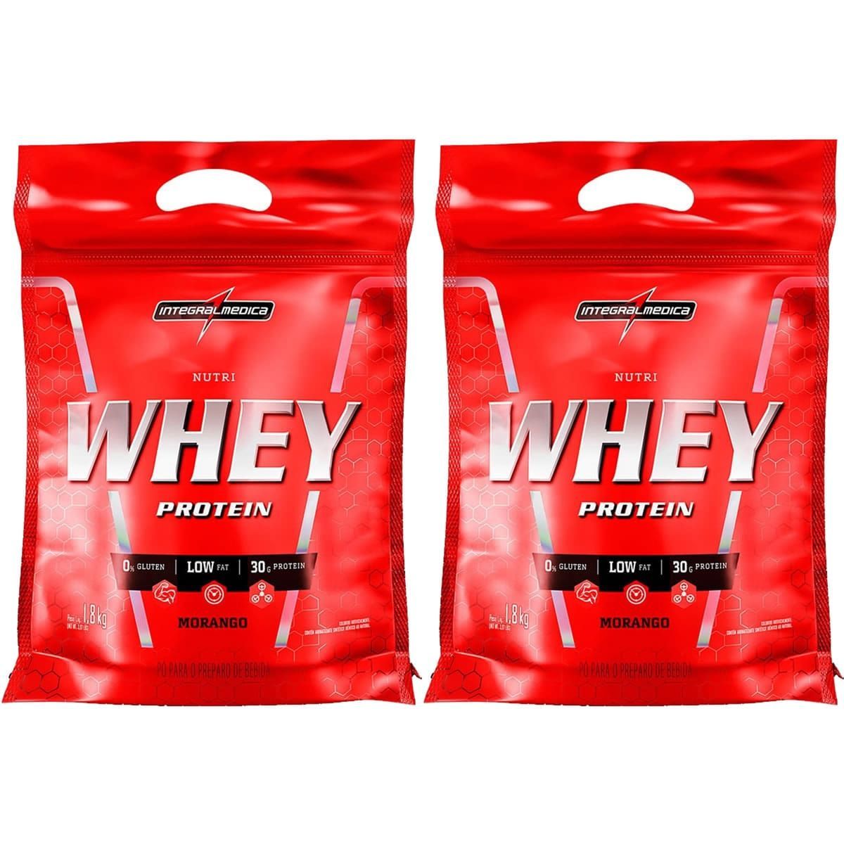 Kit 2X Nutri Whey Protein - 1800g Refil Morango - IntegralM�dica