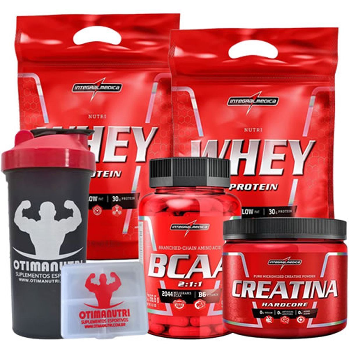 Kit 2X Nutri Whey Refil Baunilha 907g +1 Amino Bcaa 2044mg 90 C�psulas +1 Creatina 150g Integralm�dica
