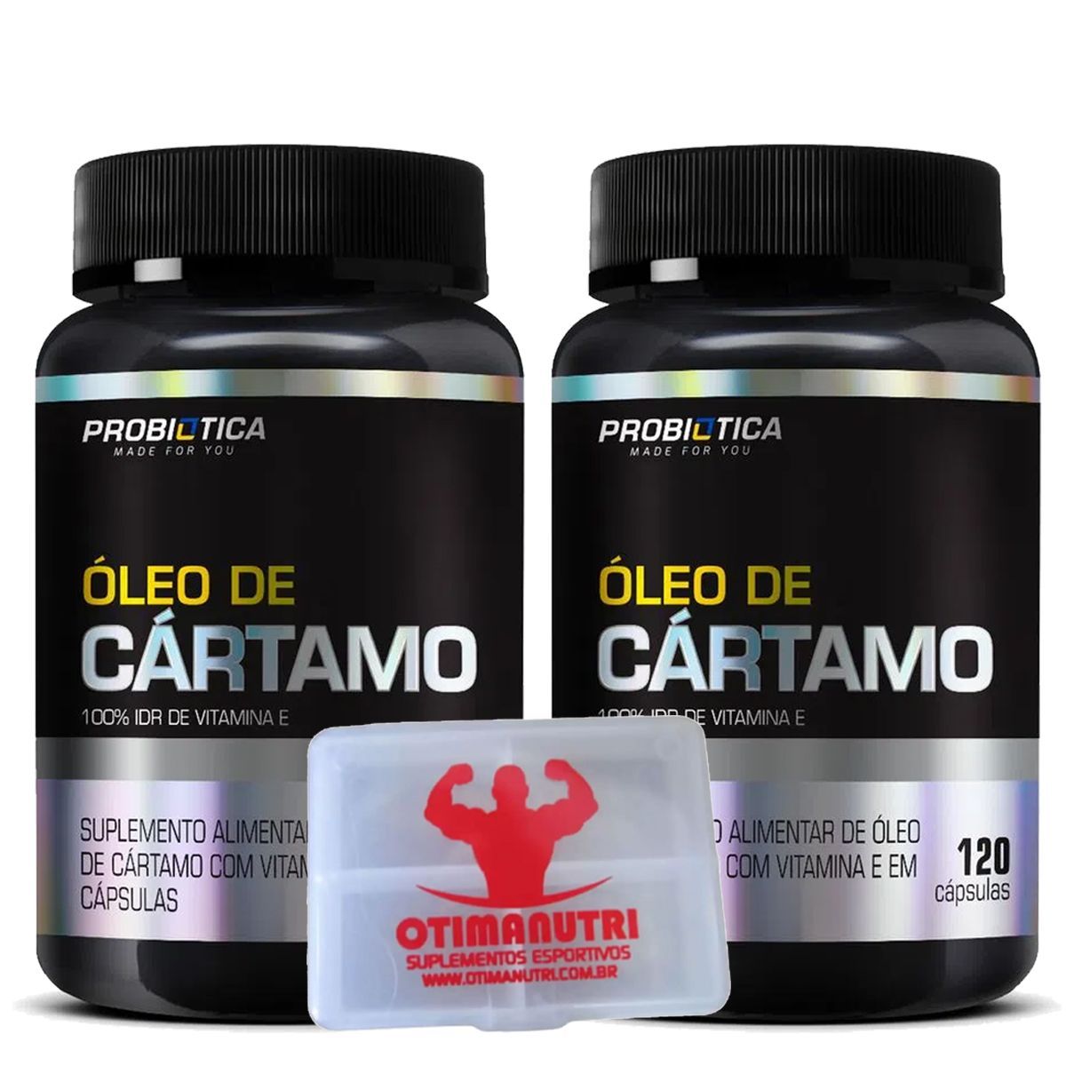 Kit 2x �leo de c�rtamo - 120 capsulas + Porta C�ps - Probi�tica