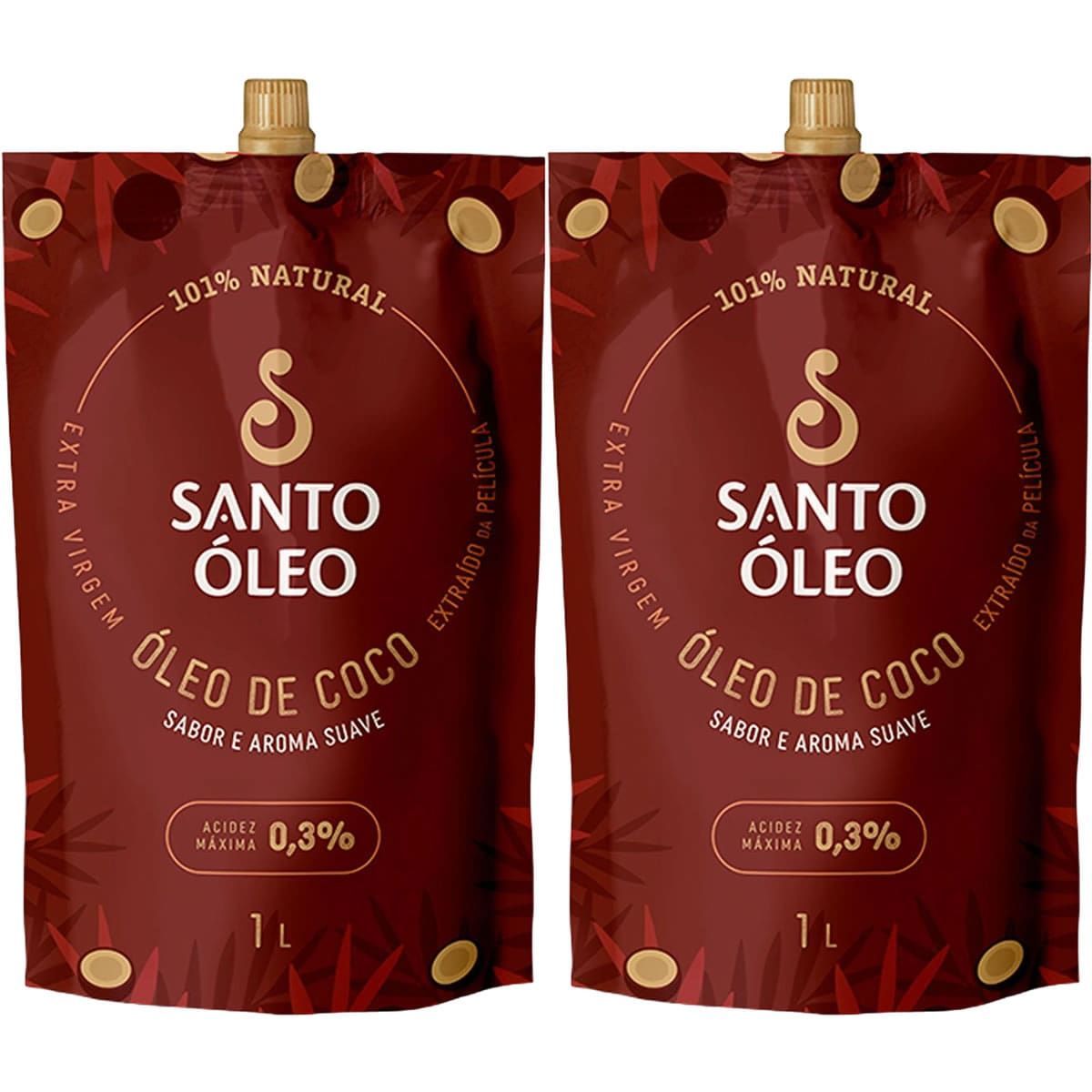 Kit 2X �leo de Coco Extra Virgem de Pel�cula - 1000ml Refil - Santo �leo