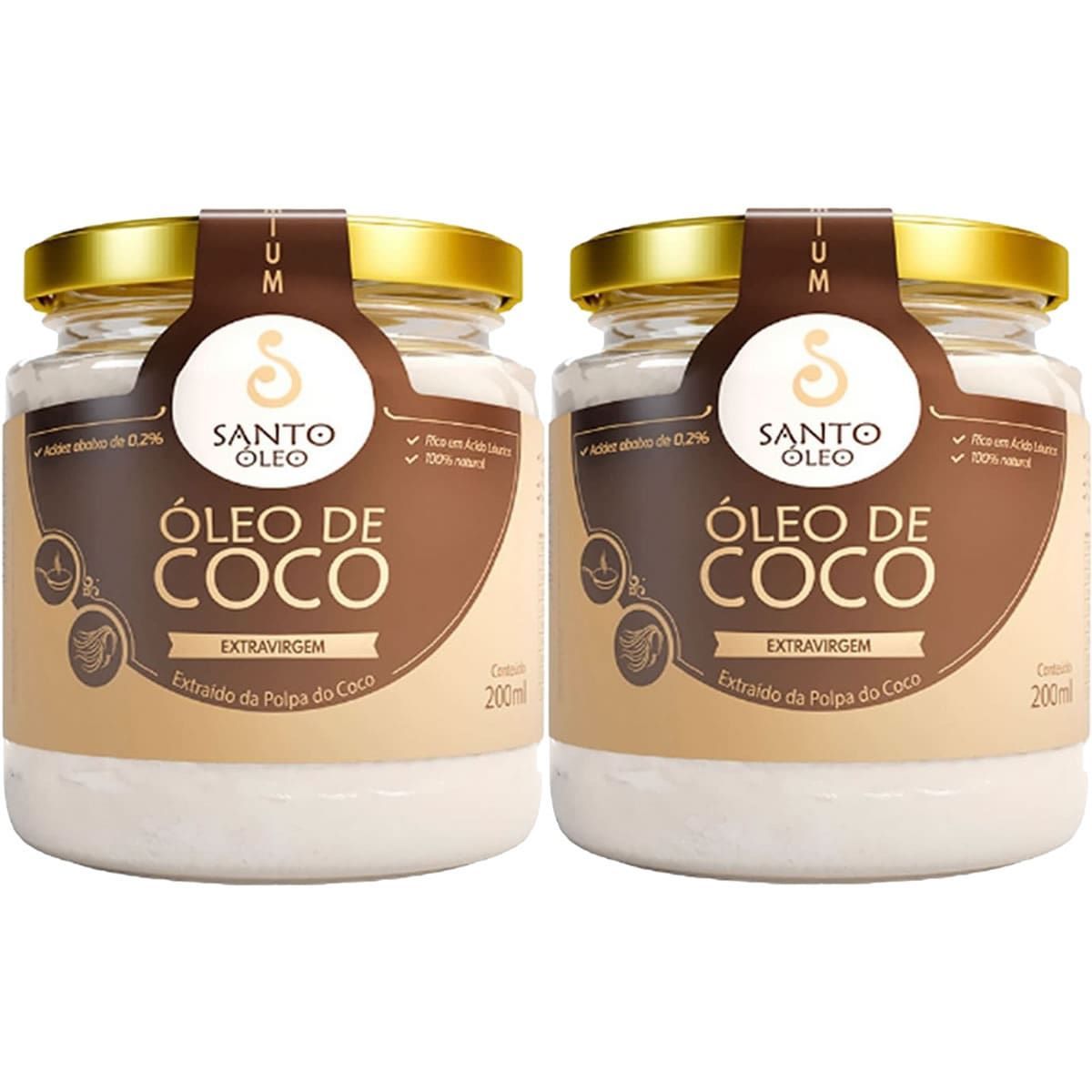 Kit 2X �leo de Coco Extra Virgem de Polpa  - 200ml - Santo �leo