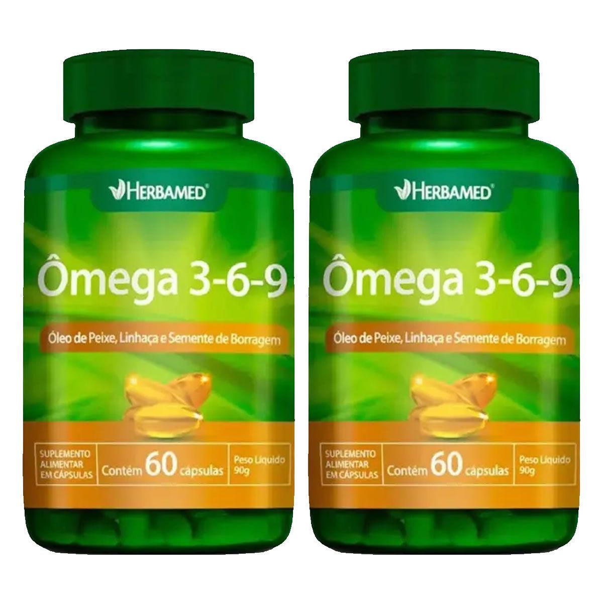 Kit 2X �mega 3, 6 e 9 Linha�a, Pr�mula E Borragem + Vitamina E - 60 C�psulas - Herbamed