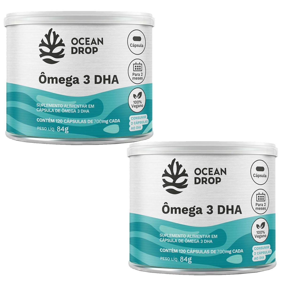 Kit 2X �mega 3 DHA Vegano - 120 C�psulas - Ocean Drop