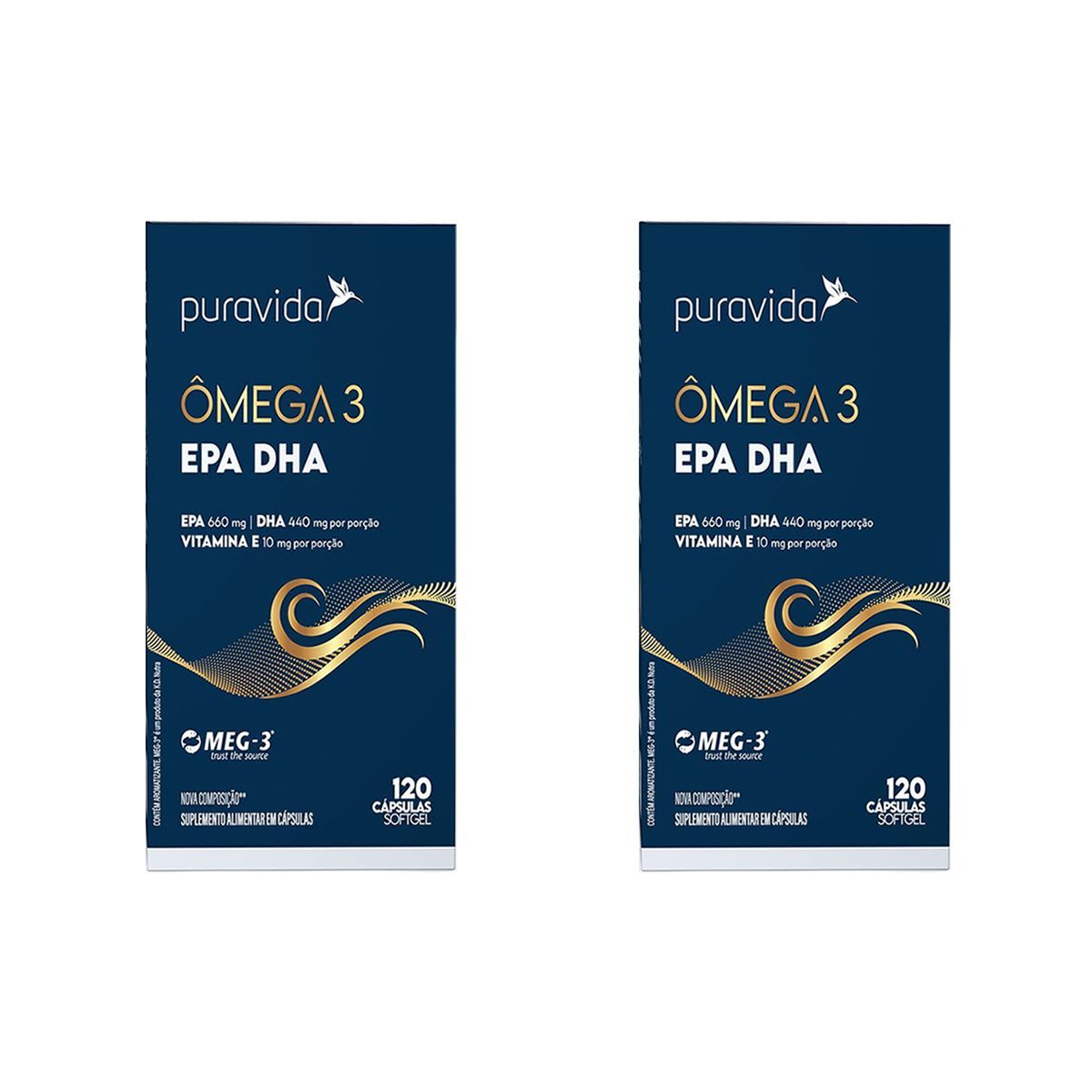 Kit 2X Omega 3 EPA DHA Nova Composi��o - 120 C�psulas - Puravida