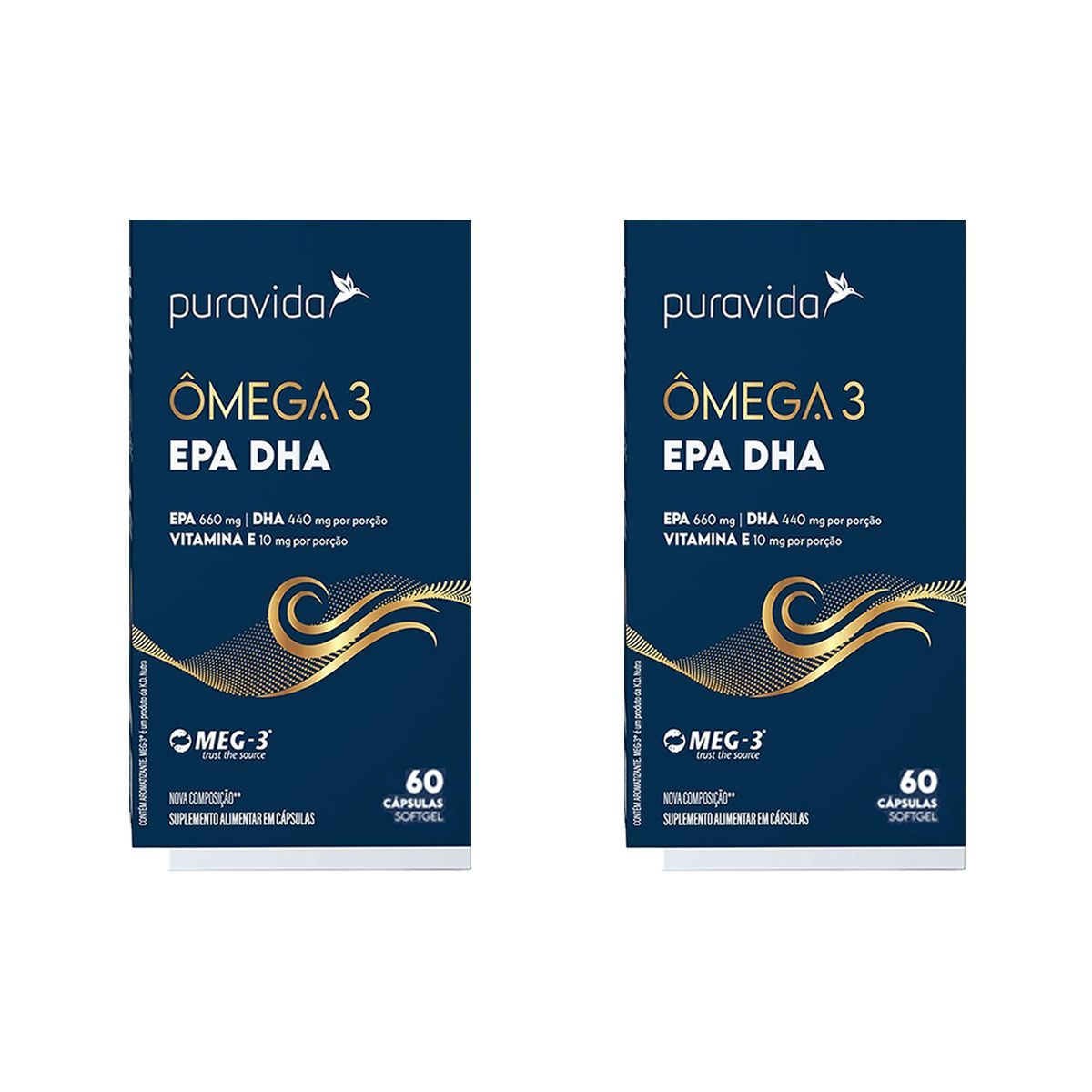 Kit 2X �mega 3 EPA DHA Nova Composi��o - 60 C�psulas Softgel - Puravida