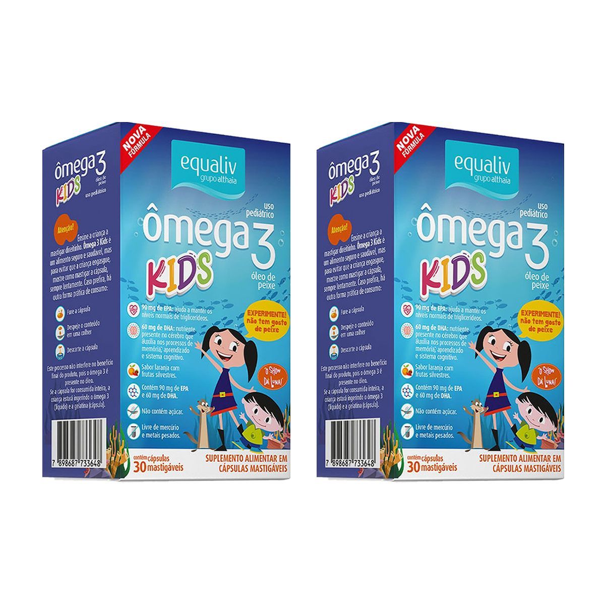 Kit 2X �mega 3 Kids � 30 C�psulas Mastig�veis  Laranja com Frutas Silvestres  - Equaliv
