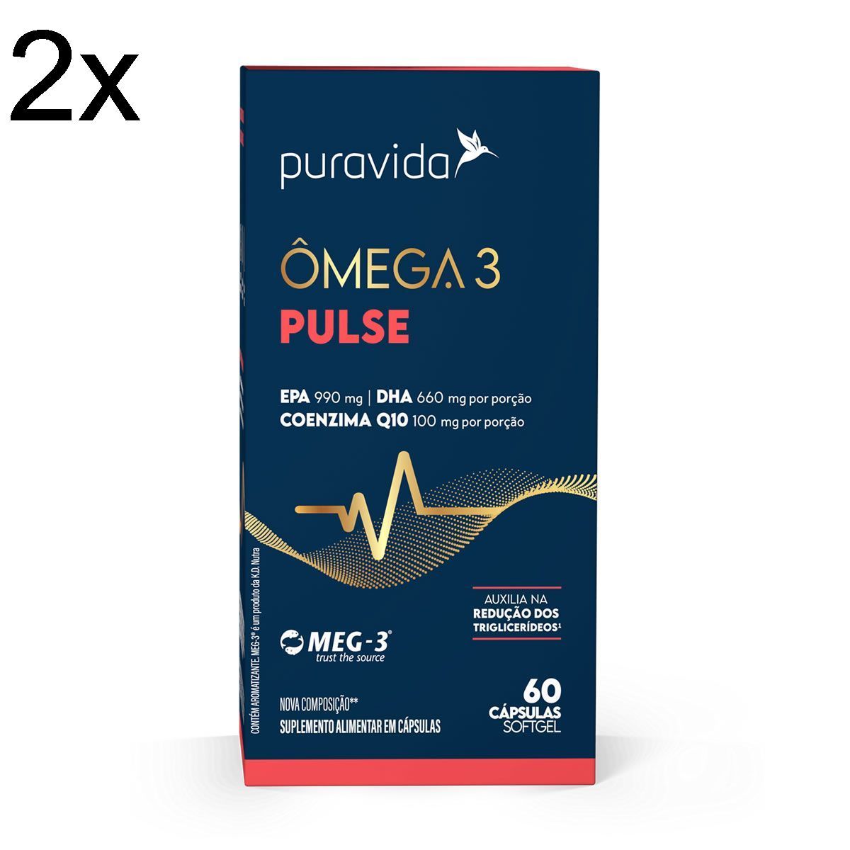 Kit 2X �mega 3 Pulse Nova Composi��o - 60 C�psulas Softgel - Puravida