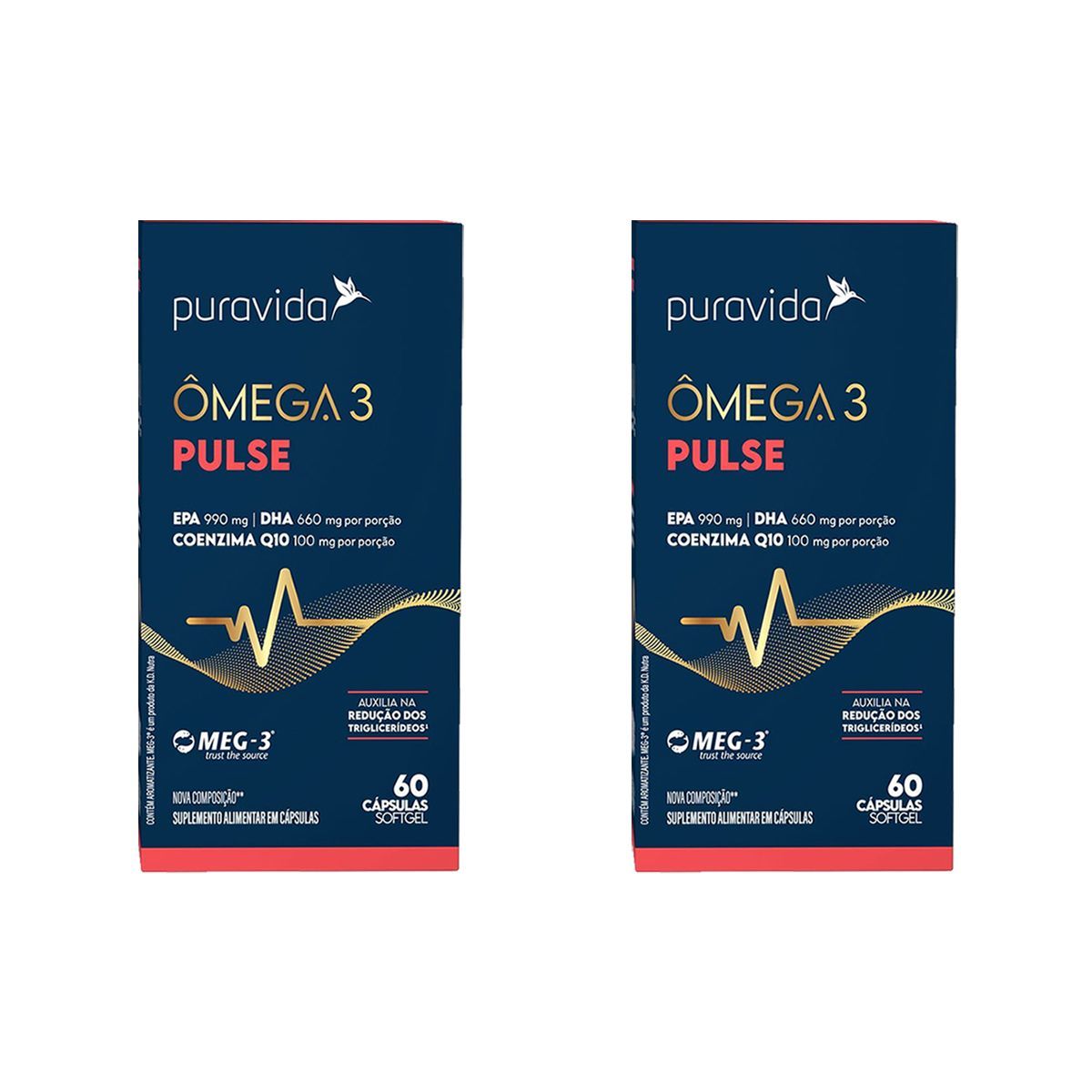 Kit 2X �mega 3 Pulse Nova Composi��o - 60 C�psulas Softgel - Puravida
