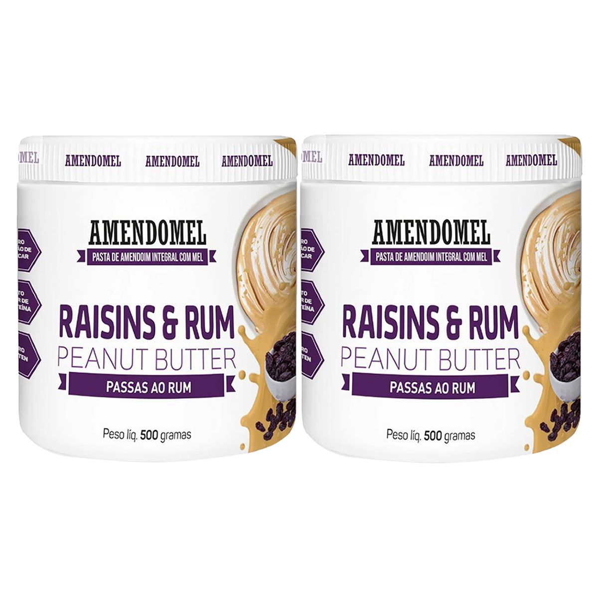 Kit 2X Pasta Amendomel - 500g Chocolate Branco e Passas Rum - Amendomel