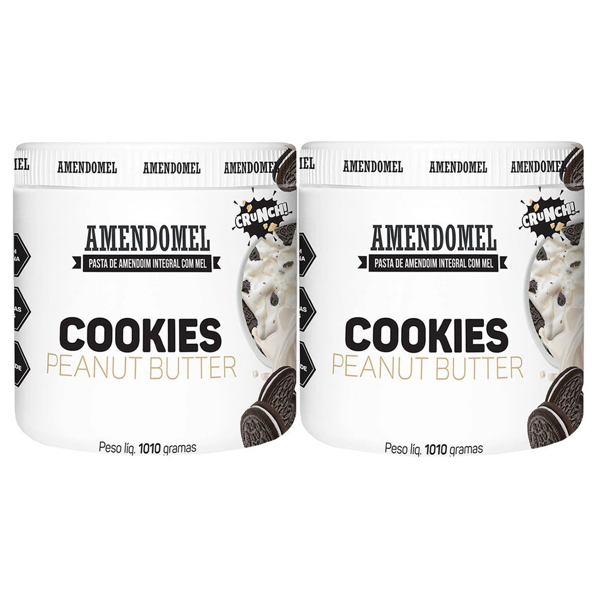 Kit 2X Pasta de Amendoim - 1010g Chocolate Branco Com Cookies - AmendoMel