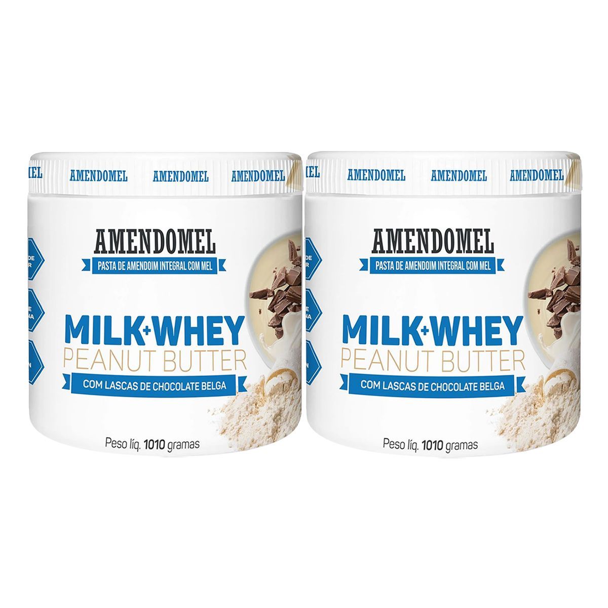 Kit 2X Pasta de Amendoim - 1010g Milk Whey Chocolate Belga - Amendomel