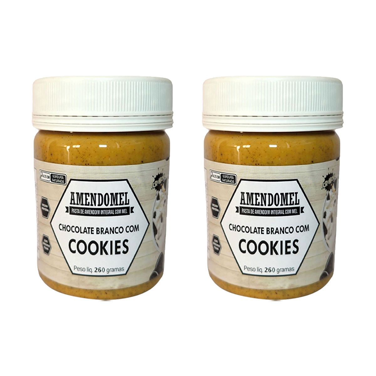 Kit 2X Pasta de Amendoim - 260g Chocolate Branco Com Cookies - Amendomel