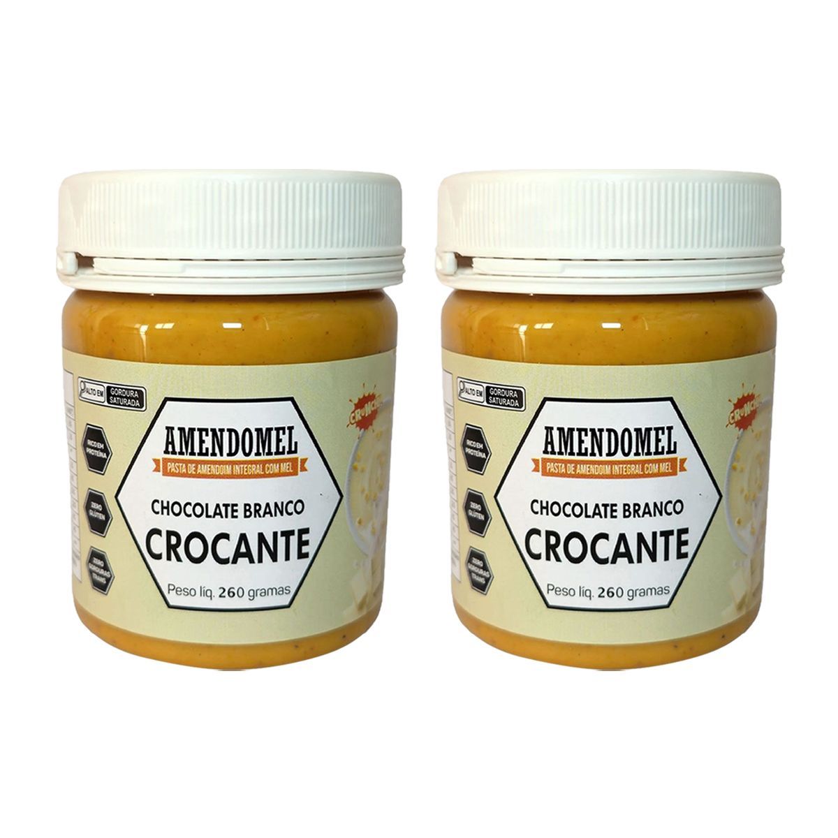 Kit 2X Pasta de Amendoim - 260g Chocolate Branco Crocante - Amendomel