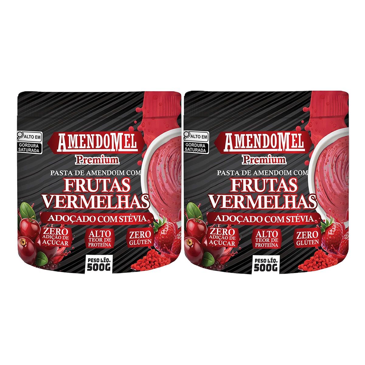 Kit 2X Pasta de Amendoim - 500g Com Frutas Vermelhas - Amendomel
