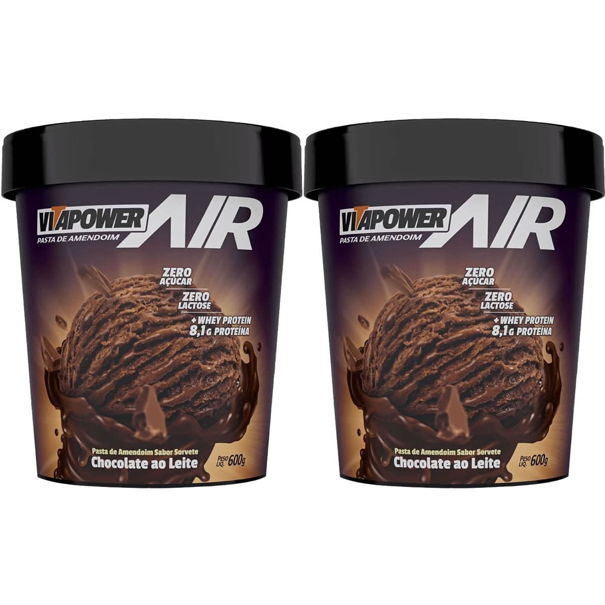 Kit 2X Pasta de Amendoim - 600g Sorvete Chocolate ao Leite - VitaPower Air