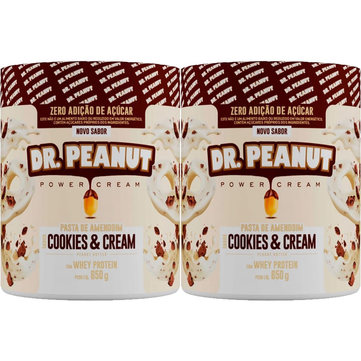 Kit 2X Pasta de Amendoim - 650g Cookies and Cream com Whey Protein - Dr. Peanut