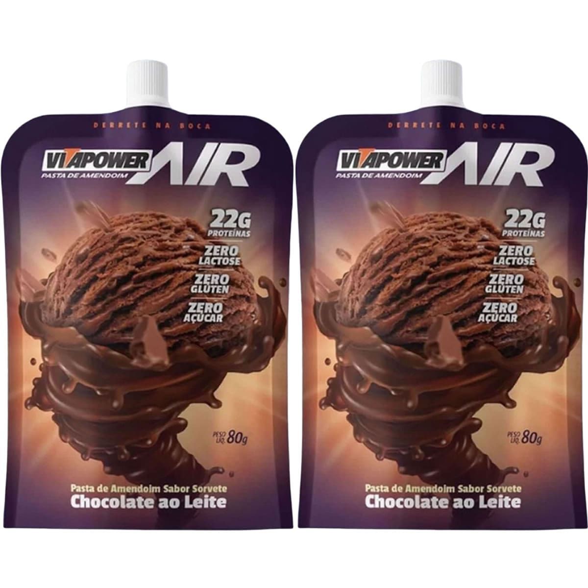 Kit 2X Pasta de Amendoim - 80g Pouch Sorvete Chocolate ao Leite - VitaPower Air