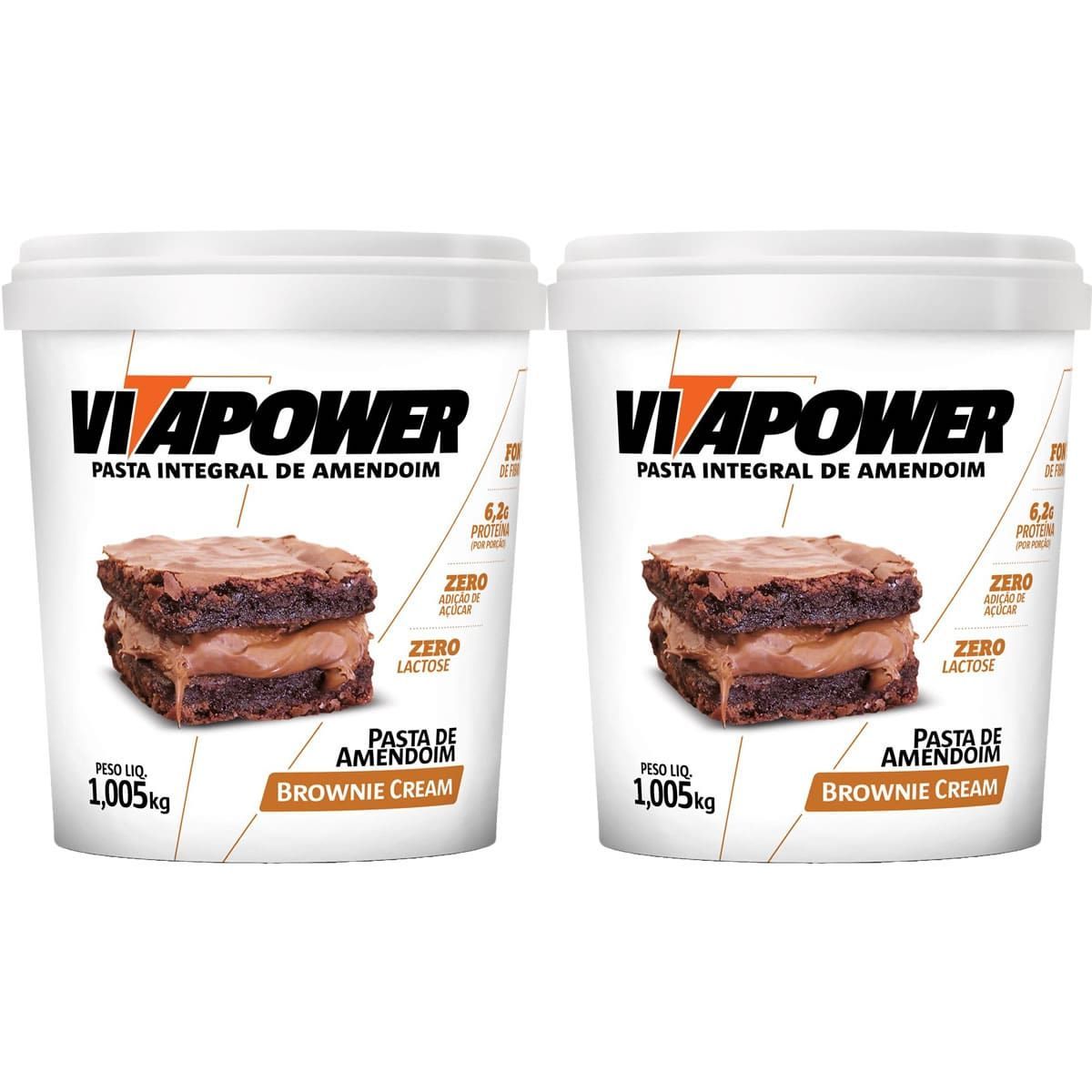 Kit 2X Pasta de Amendoim Integral - 1005g Brownie Cream - VitaPower