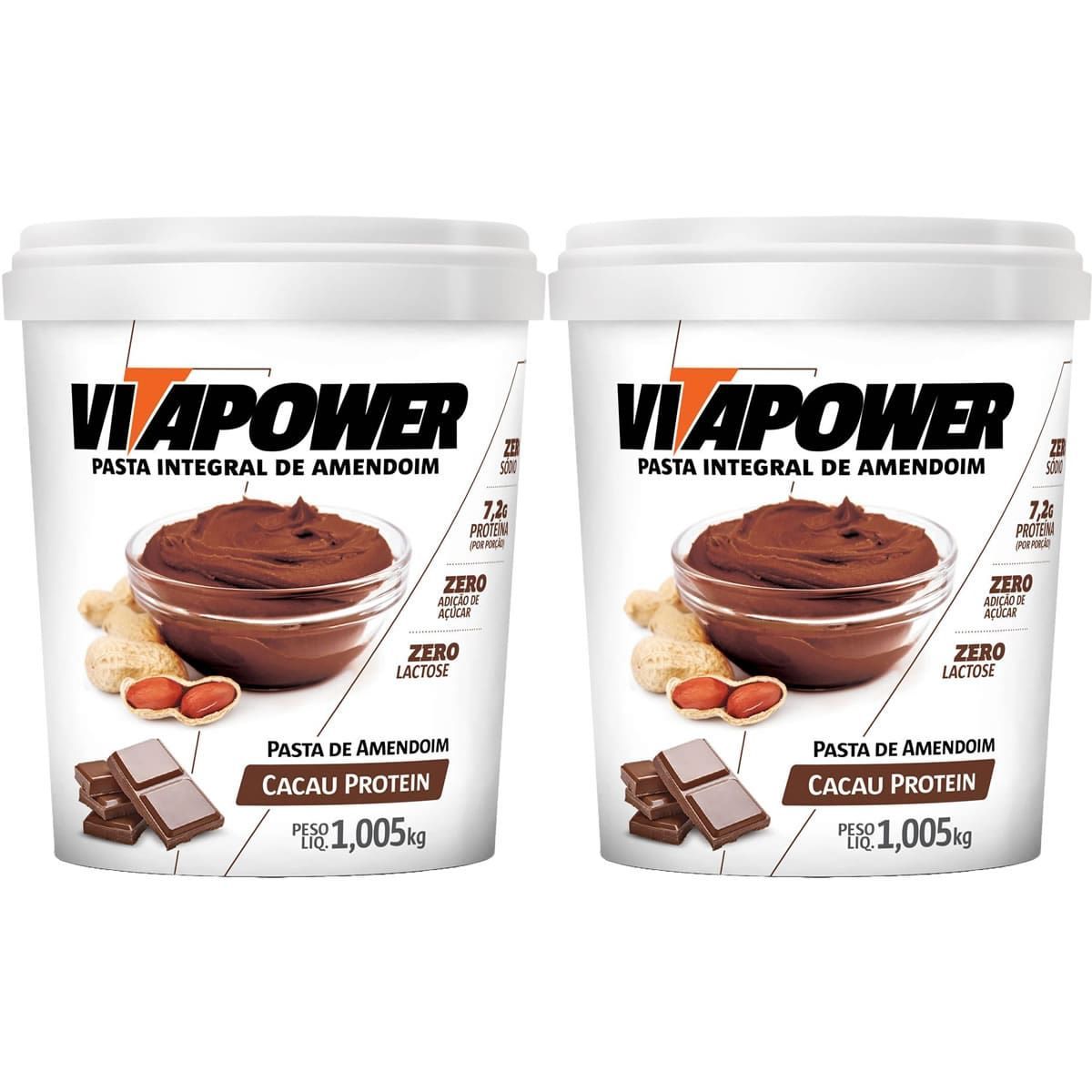 Kit 2X Pasta Integral de Amendoim - 1005g Cacau Protein - VitaPower